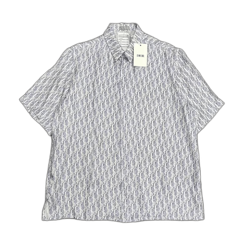 Dior Dior White Blue Logo Silk Short Sleeve Shirt-yf Size US M / EU 48-50 / 2 - 1 Thumbnail
