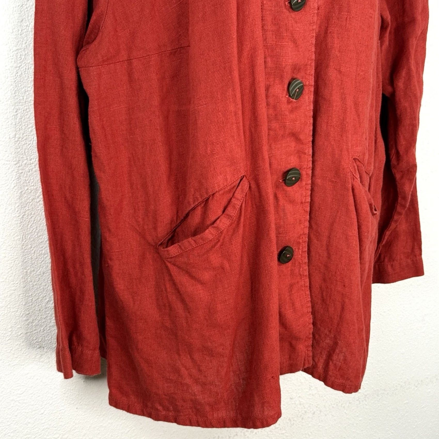 FLAX VINTAGE Flax Shirt Womens 1X Button-Up Linen Red Long Sleeve Collared Pockets 100% Linen Relaxed Fit Size XL / US 12-14 / IT 48-50 - 3 Thumbnail