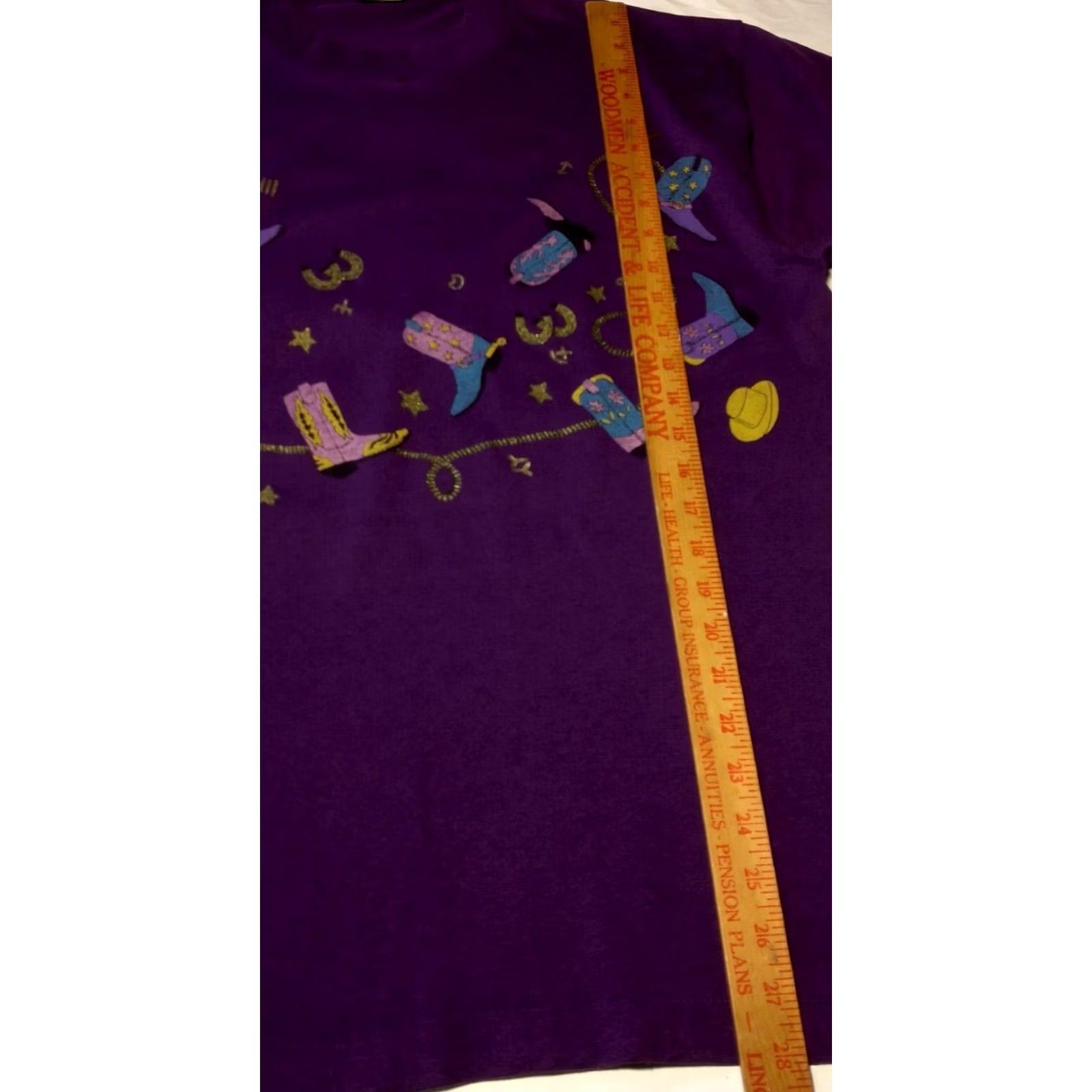 Fruit Of The Loom Vintage Cowboy Shirt Large Purple Glitter Single Stitch Cotton Blend Size US L / EU 52-54 / 3 - 7 Thumbnail
