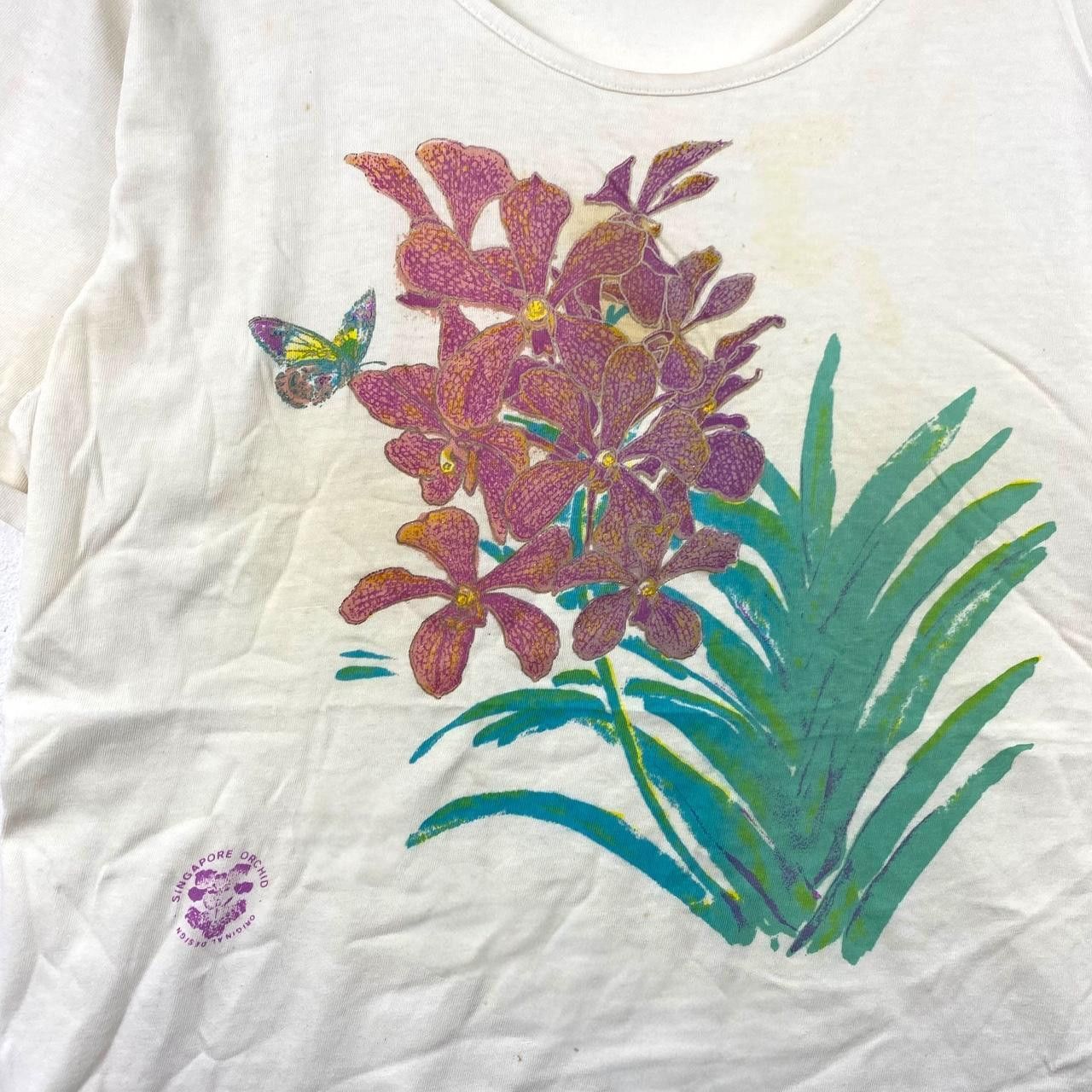 Vintage Vintage 90’ SINGAPORE ORCHIC Design Flower Tee Shirt Size XL / US 12-14 / IT 48-50 - 3 Thumbnail