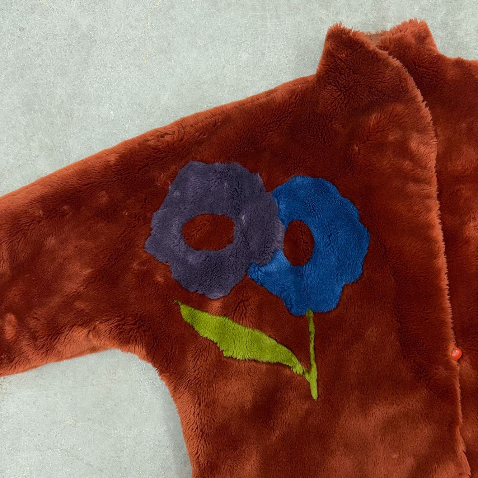 Vintage Flower Motif Faux Fur Coat Size L / US 10 / IT 46 - 4 Thumbnail