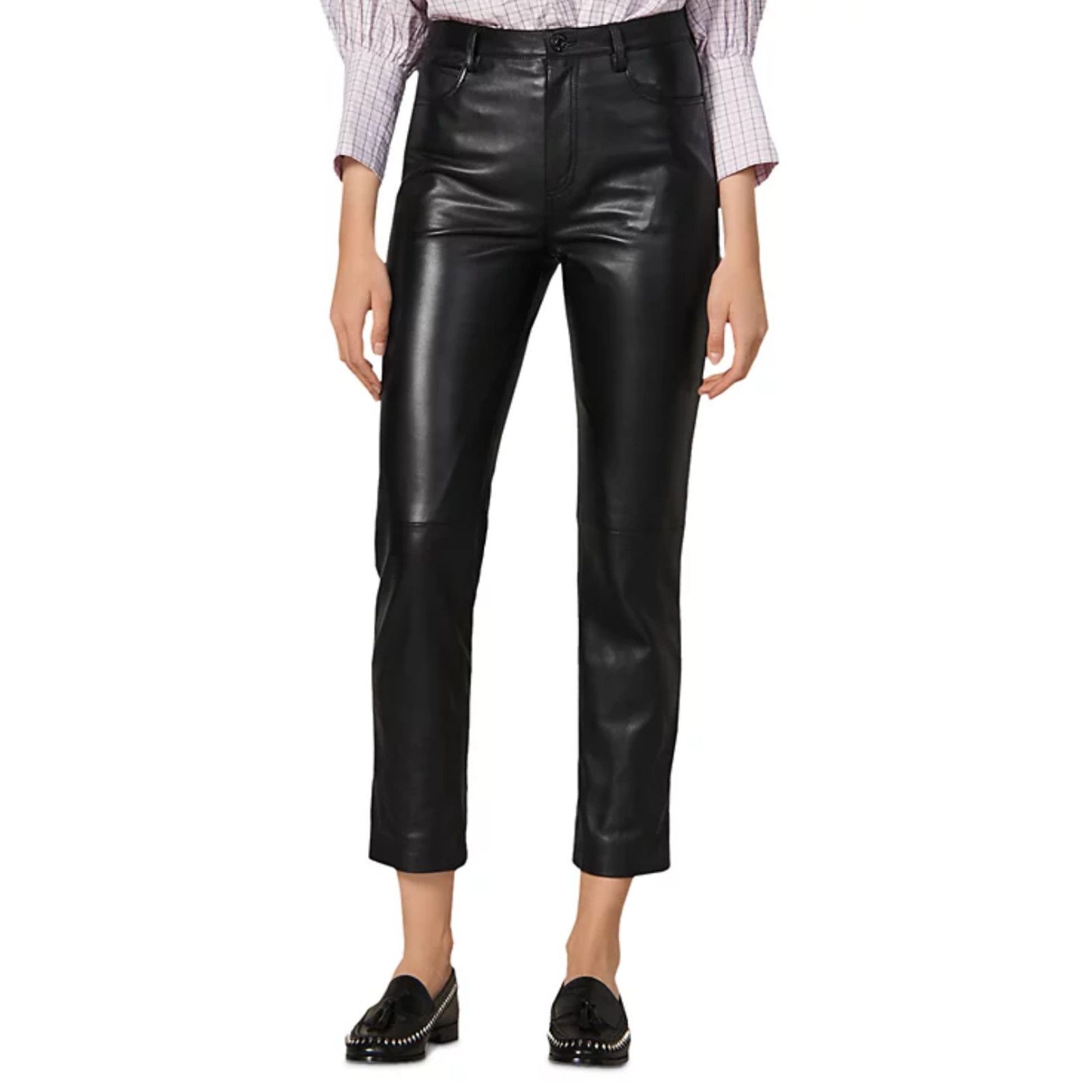 Sandro Sandro Women Leather Ankle Pants Black Size 36 / 4US Size 25" / US 0 / IT 36 - 3 Thumbnail