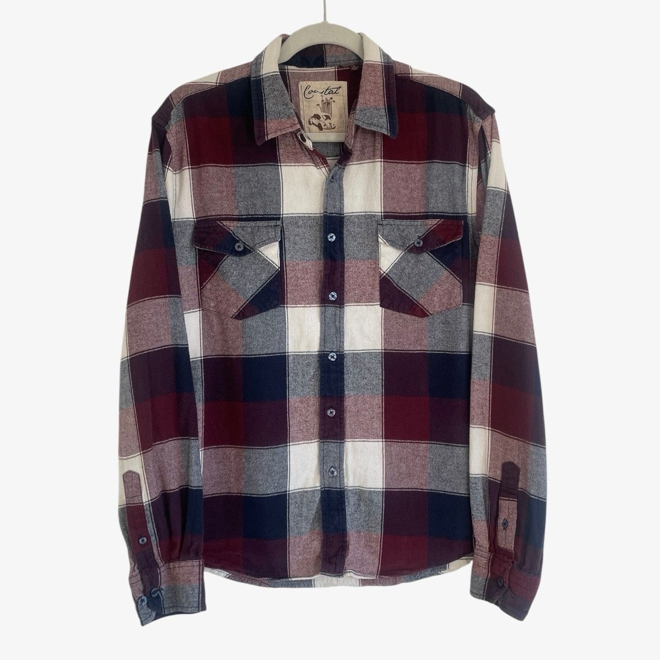 Other Coastal Mens Red & Navy Plaid Button Down Flannel Shirt Size US L / EU 52-54 / 3 - 1 Thumbnail