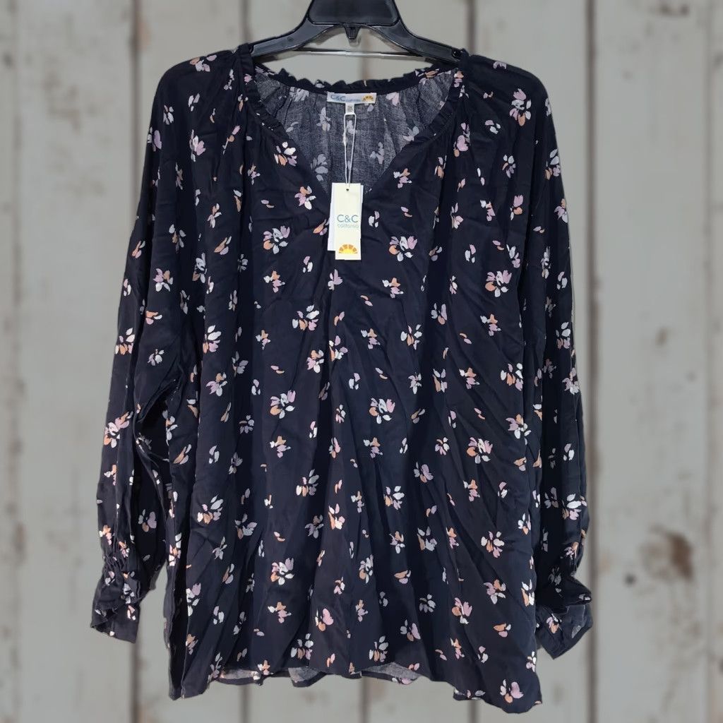 Vintage VINTAGE C&C California Women's Blouse Peasant Top Flower Pattern 3X Plus Size Blue Bohemian Size XXL / US 16-18 / IT 52-54 - 1 Thumbnail