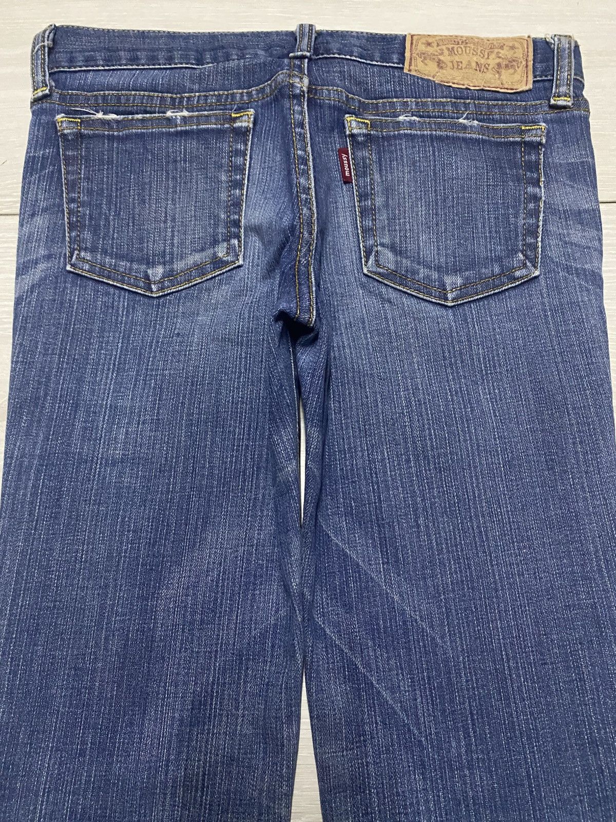 Japanese Brand Moussy Blue Wash Distressed Flare Jeans