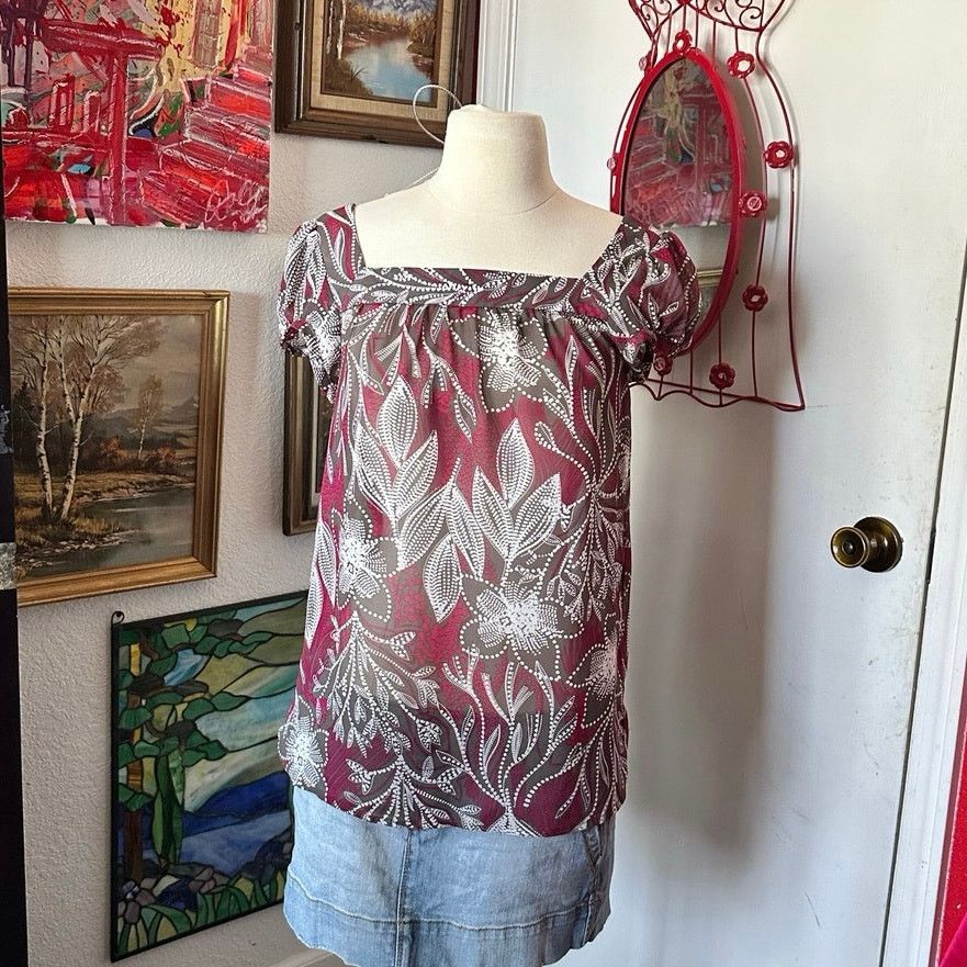 Other ann taylor purple gray white floral mesh sheer blouse top Size S / US 4 / IT 40 - 1 Thumbnail