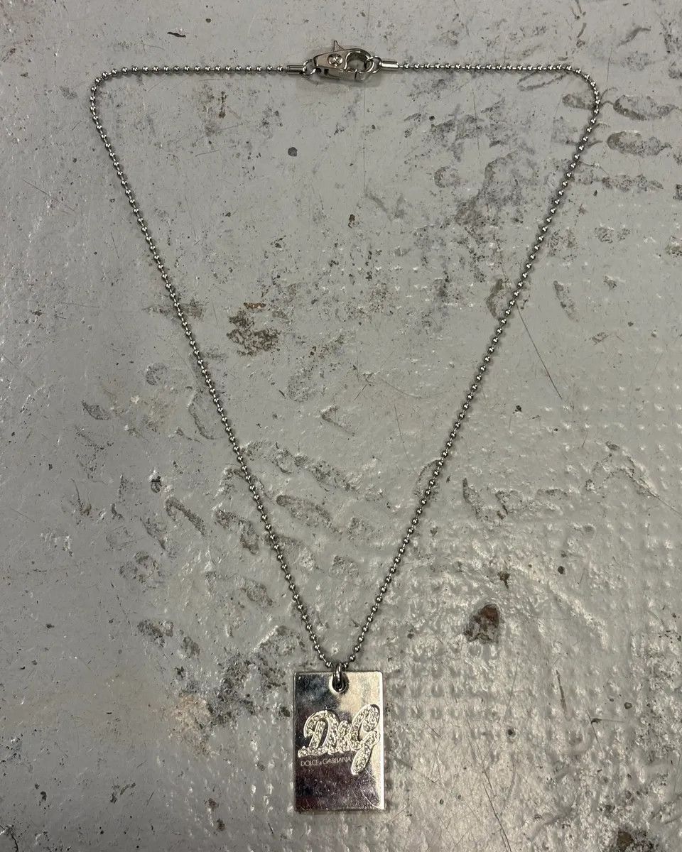 Dolce & Gabbana 2000s Dolce & Gabbana Dog Tag Pave Logo Necklace Size ONE SIZE - 1 Thumbnail