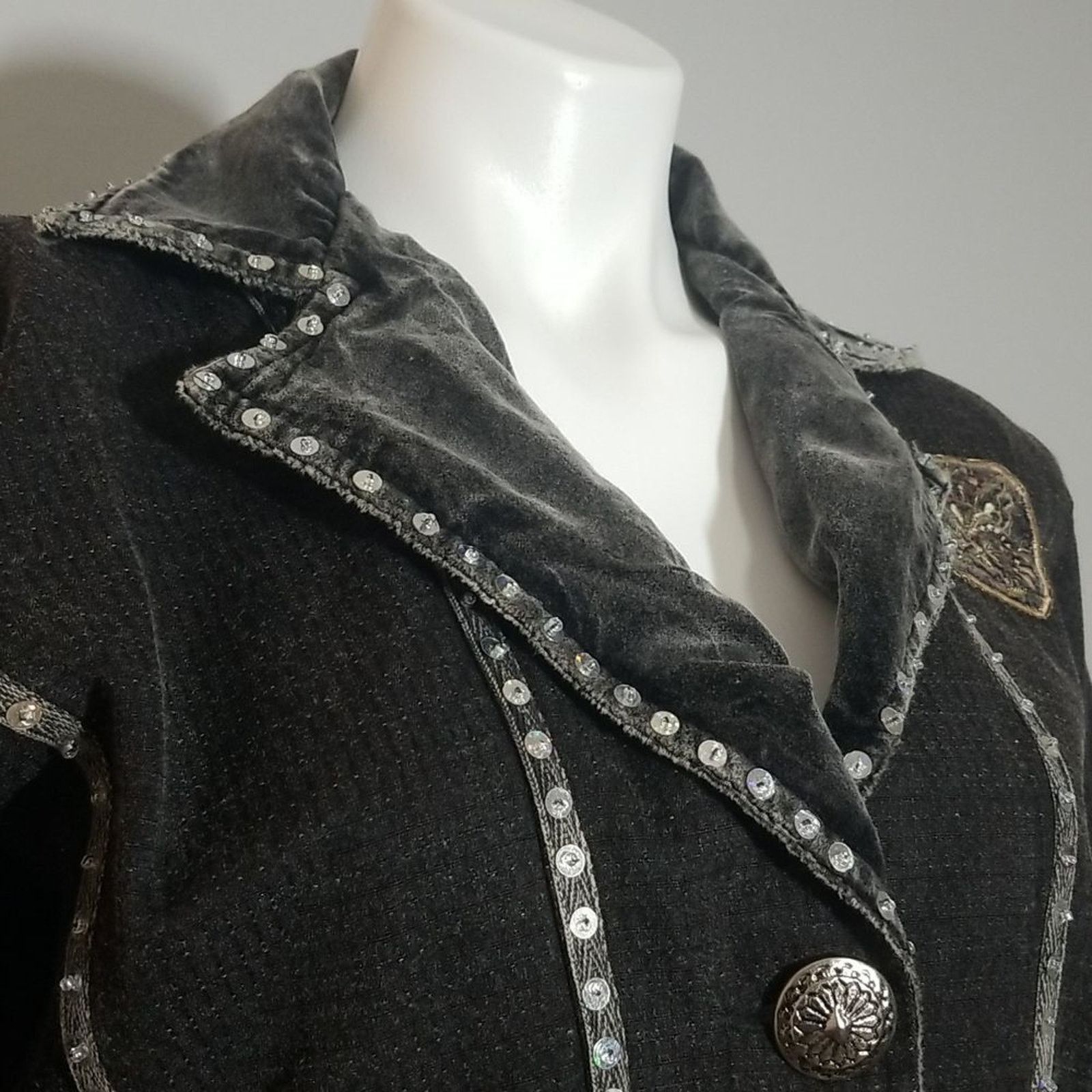 Other Moka Sport Black Wash Embellished Sequin Denim Jean Jacket Size M / US 6-8 / IT 42-44 - 2 Thumbnail