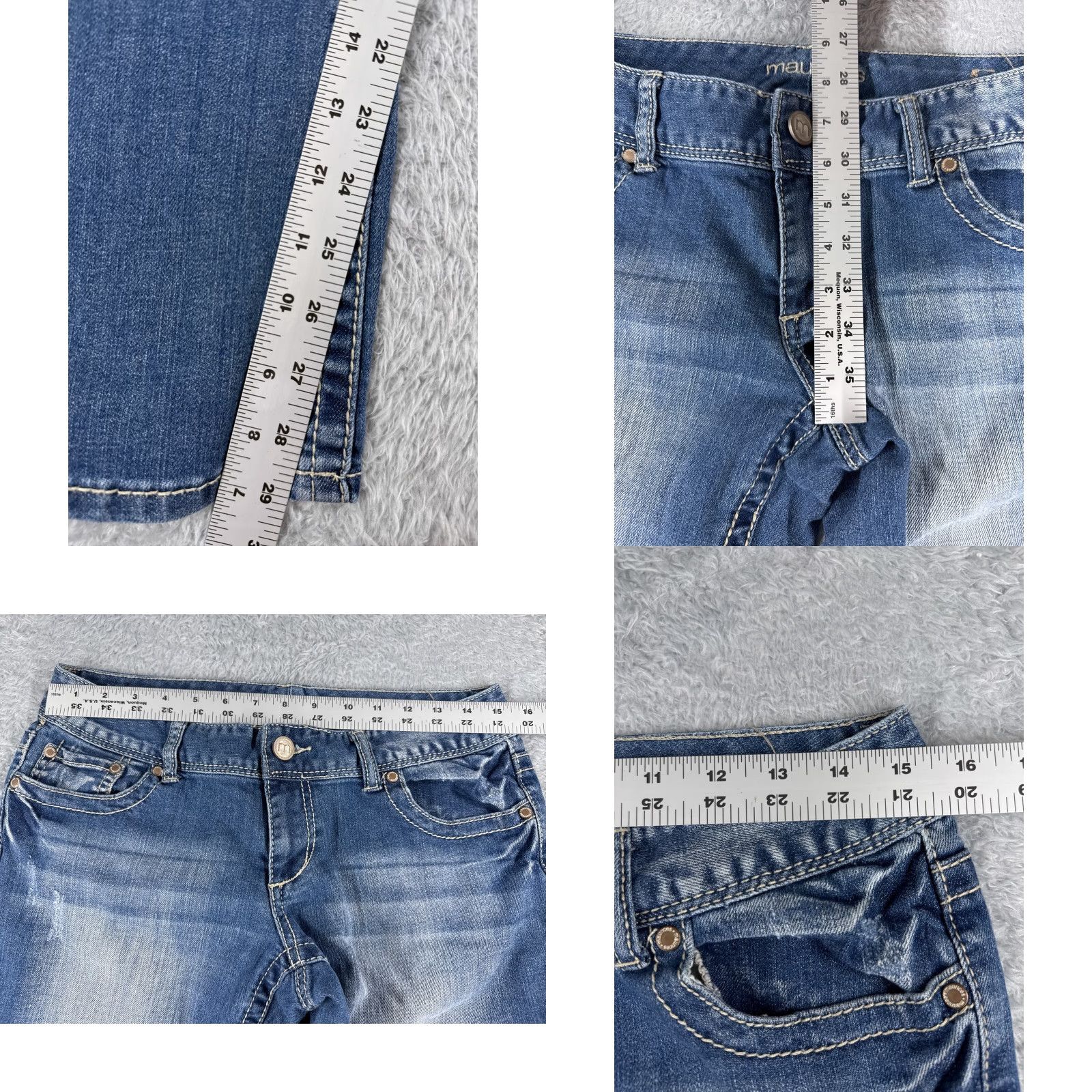 Vintage Maurices Jeans Women 5 Blue Denim Flared Low Rise 30x29 Cotton Embroidered Distressed 5-Pocket Design Vintage: No Size 27" / US 4 / IT 40 - 8 Thumbnail