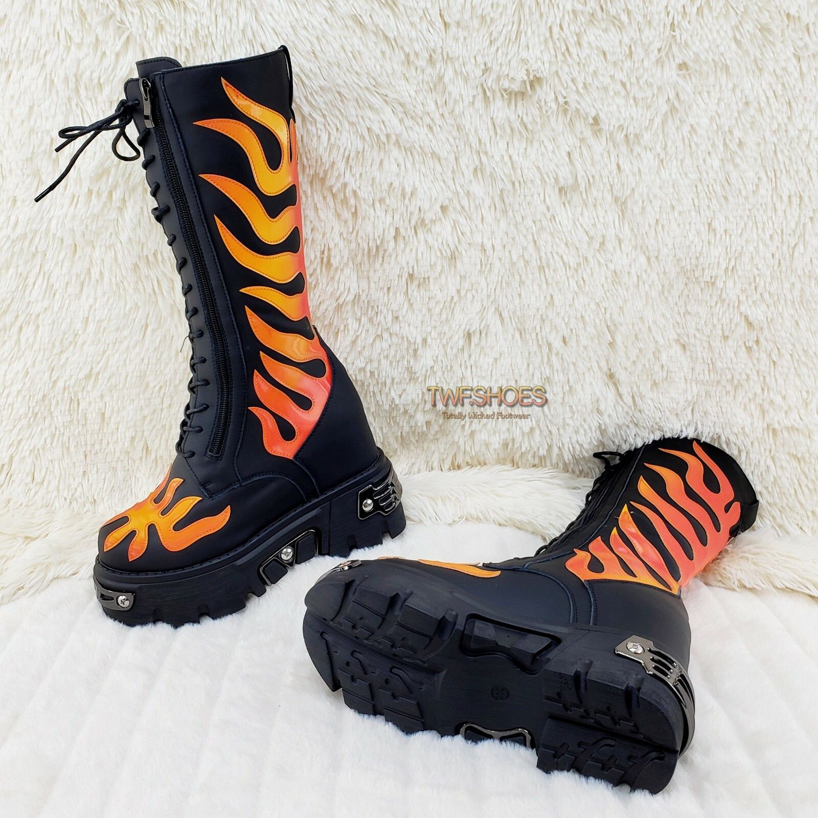 Other Wang Reflective Flame Punk Goth Rock 2" Platform 4.5 Hidden Size US 6 / IT 36 - 6 Thumbnail