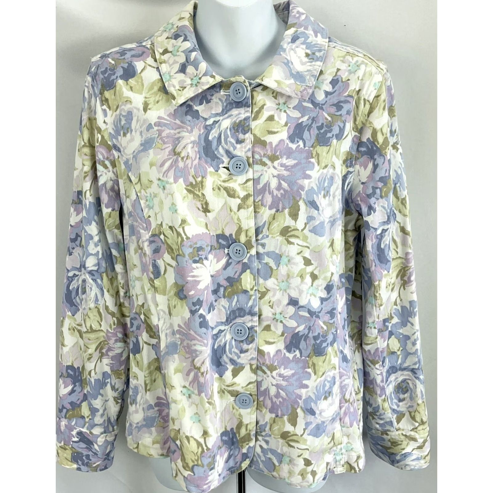 Croft & Barrow Croft & Barrow Jacket M Purple Pastel Floral Button Up Collared Cottage Boho Hippie Women’s Jacket Size M / US 6-8 / IT 42-44 - 5 Thumbnail