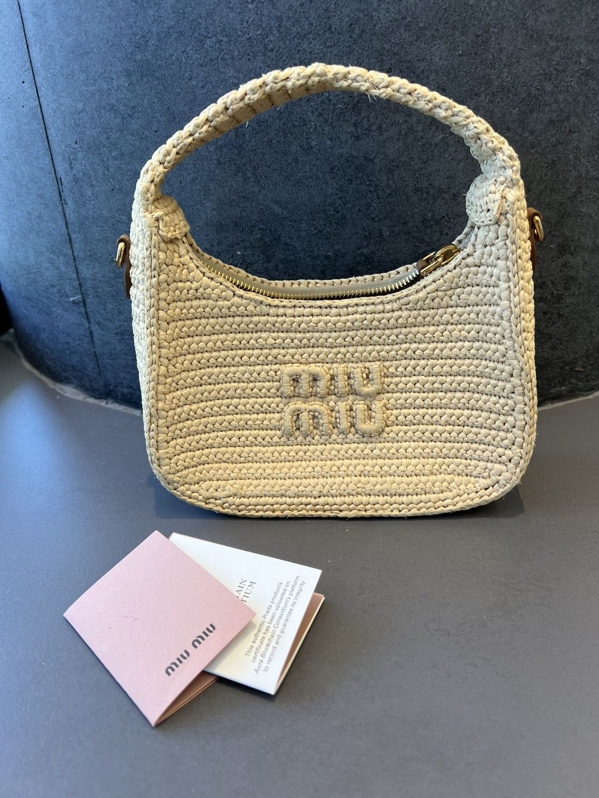 Miu Miu Miu Miu Wander Natural Raffia Crochet Crossbody Bag Size ONE SIZE - 3 Thumbnail