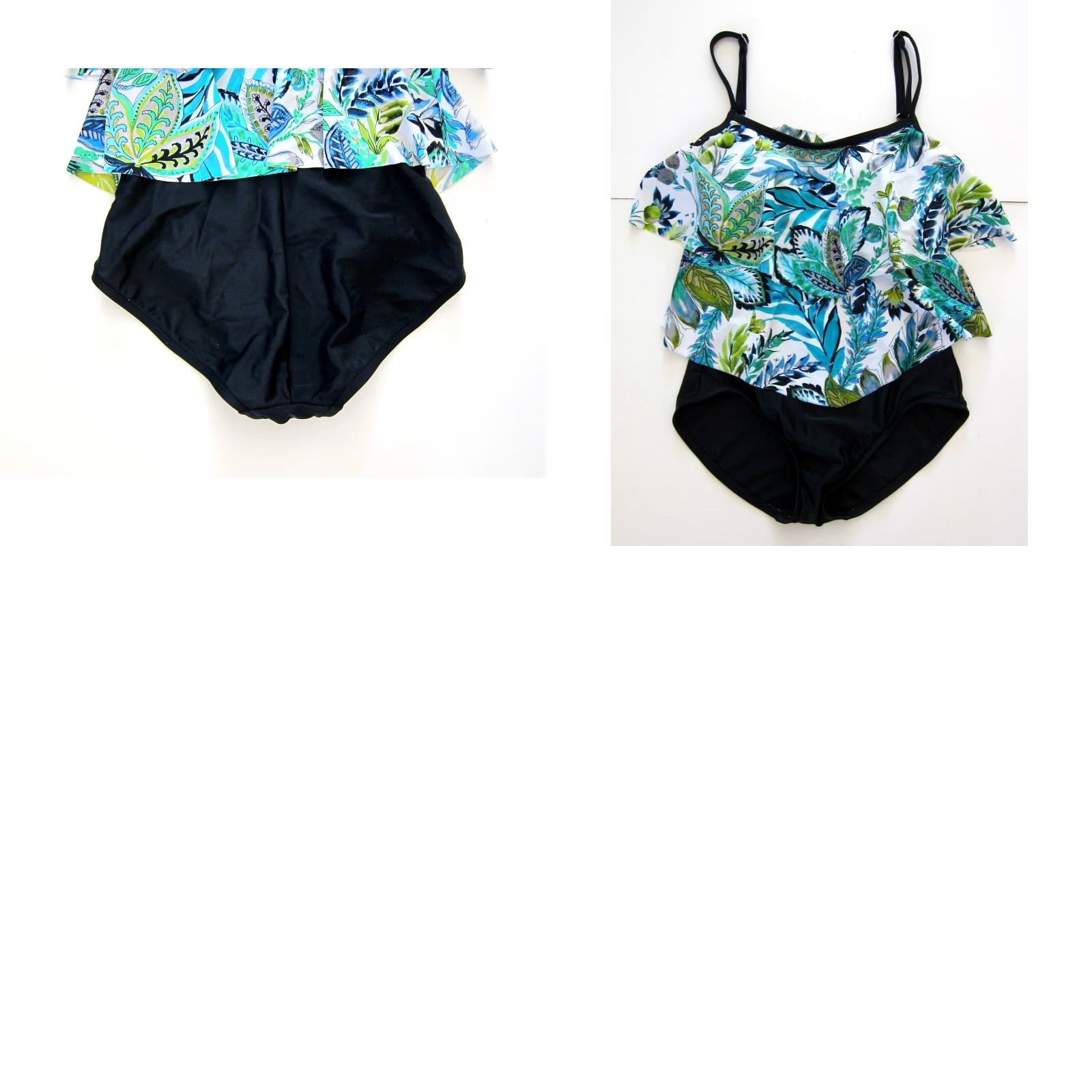Vintage Maxine Of Hollywood Black Green White Floral Ruffle Built In Bra Swimsuit 6 Size ONE SIZE - 8 Thumbnail