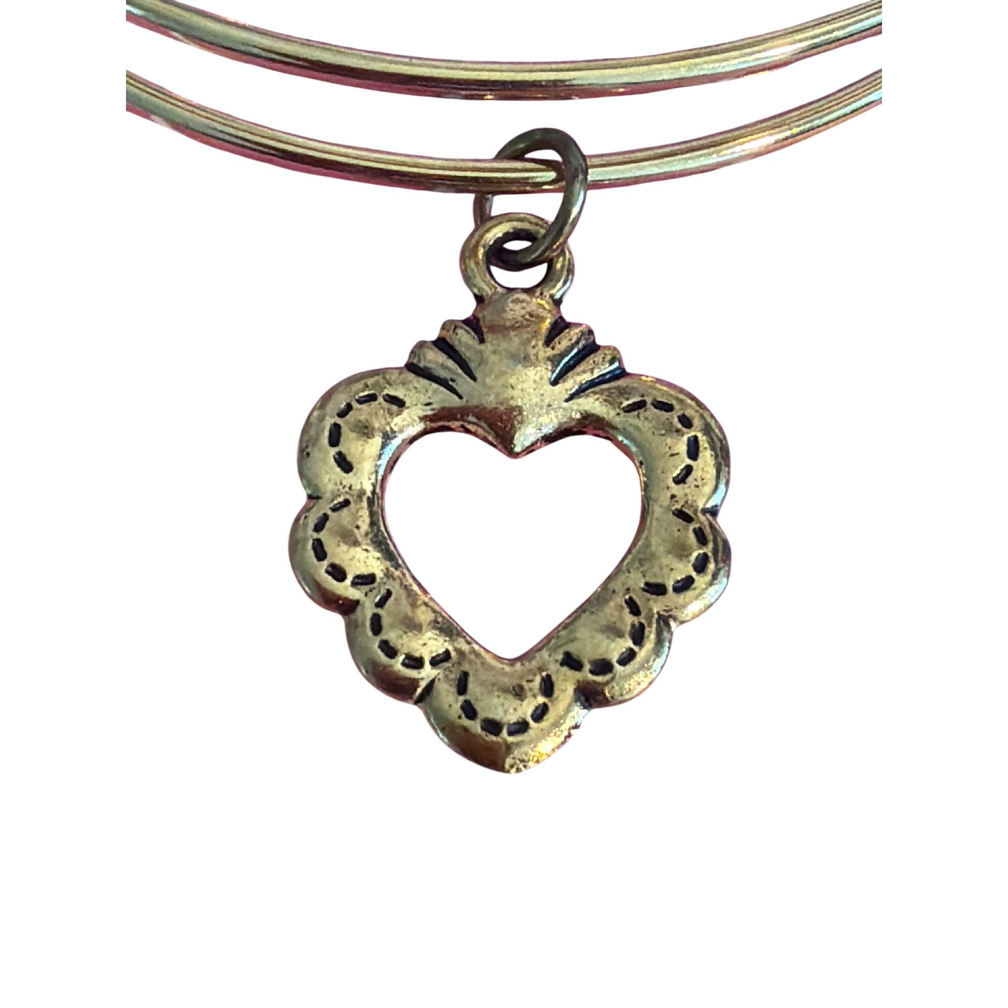 Other Gold Tone Adjustable Bangle Bracelet Open Heart Charms USA M Size ONE SIZE - 2 Thumbnail