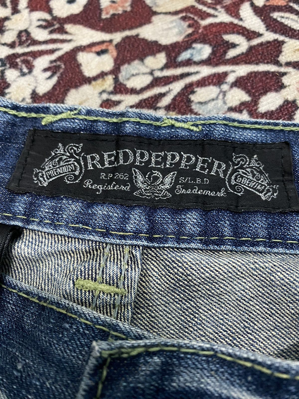 Japanese Brand X Red pepper distressed flare jeans