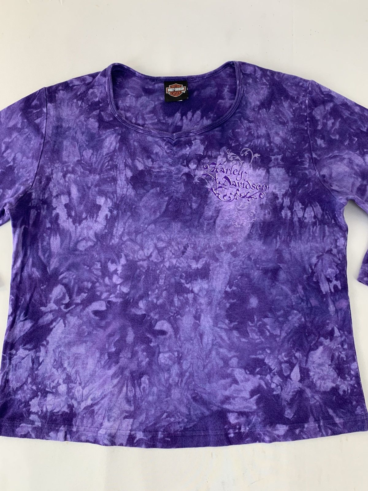 Harley Davidson 90s Harley Davidson V Neck Tye Dye Printed Longsleeve Tee Size XL / US 12-14 / IT 48-50 - 3 Thumbnail
