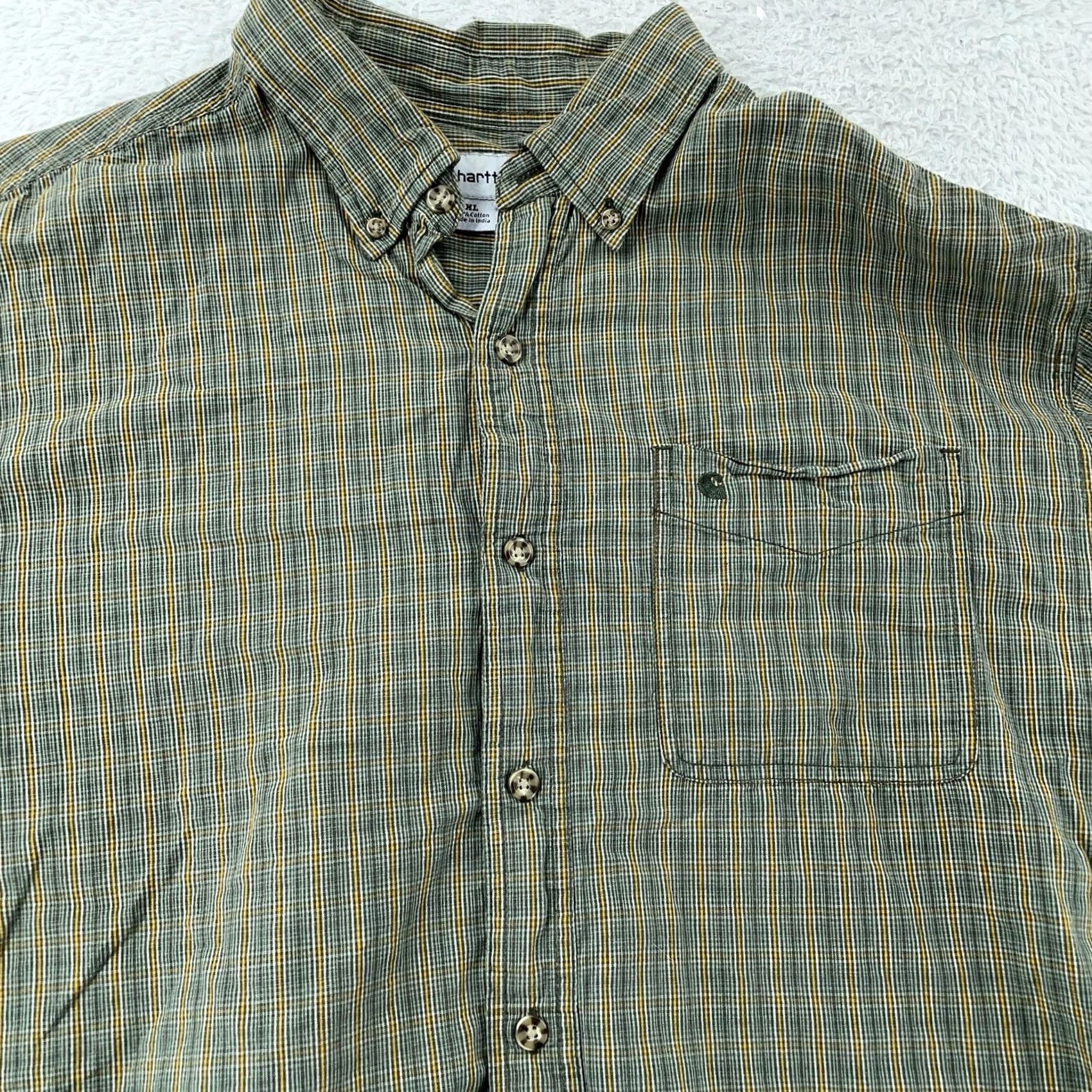 Carhartt Carhartt Plaid Shirt Mens XL Olive Green Short Sleeve Button-Up Pocket Size US XL / EU 56 / 4 - 2 Thumbnail