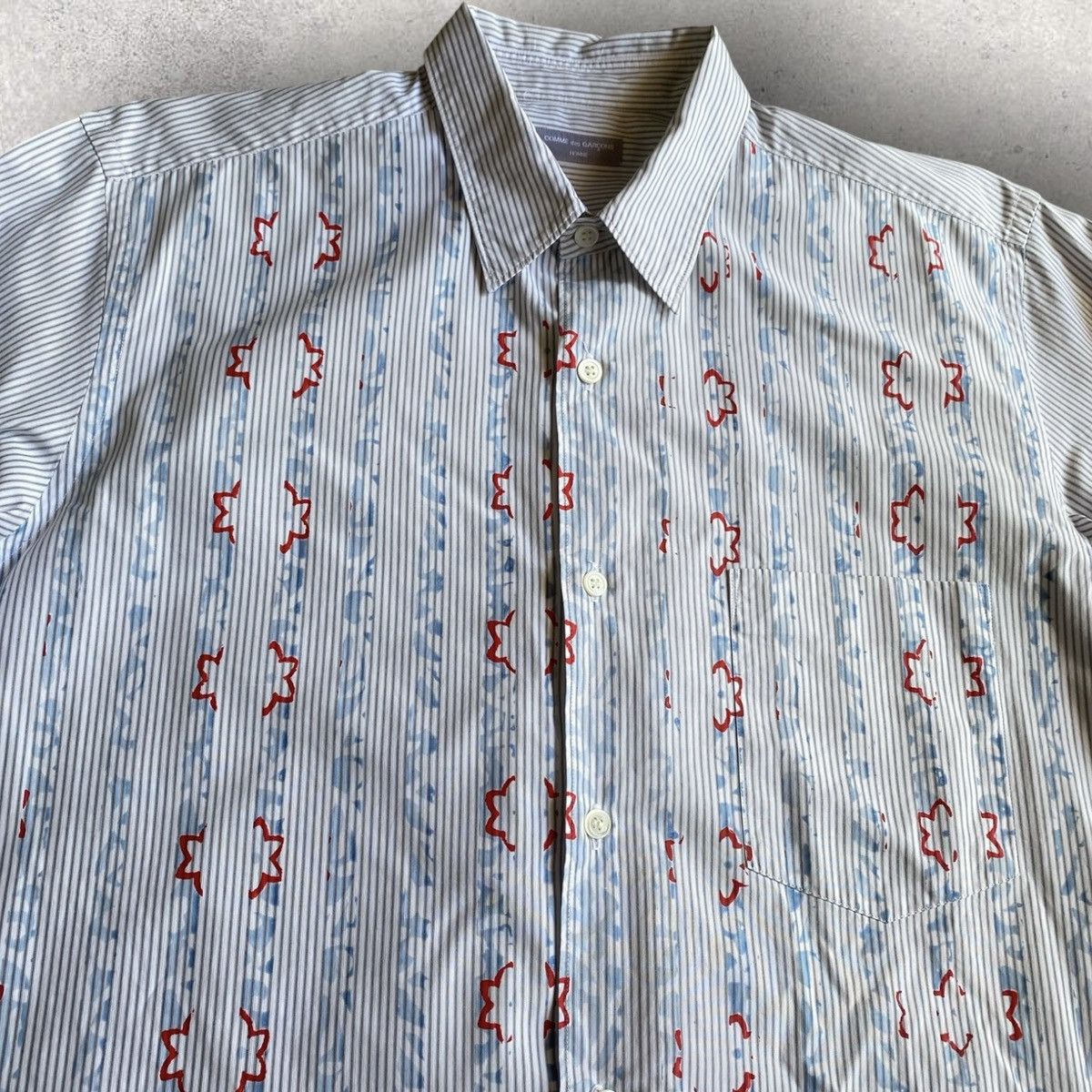 Comme des Garcons Homme Vintage SS01 Oversize Print On Stripe Shirt Size US L / EU 52-54 / 3 - 2 Thumbnail