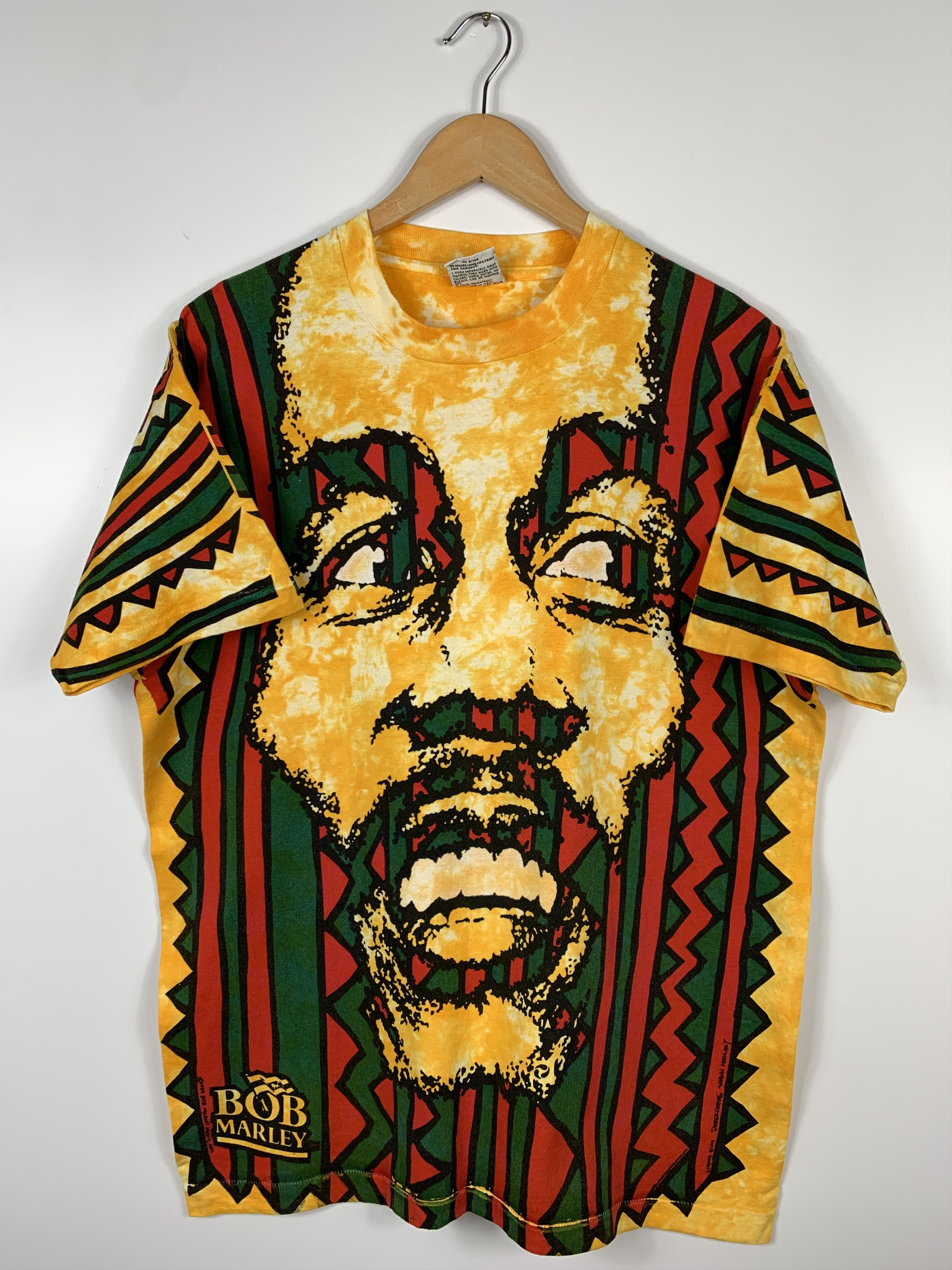 image of VTG 1994 Bob Marley Liquid Blue T-Shirt Double Sided in Rasta, Men's (Size Large)