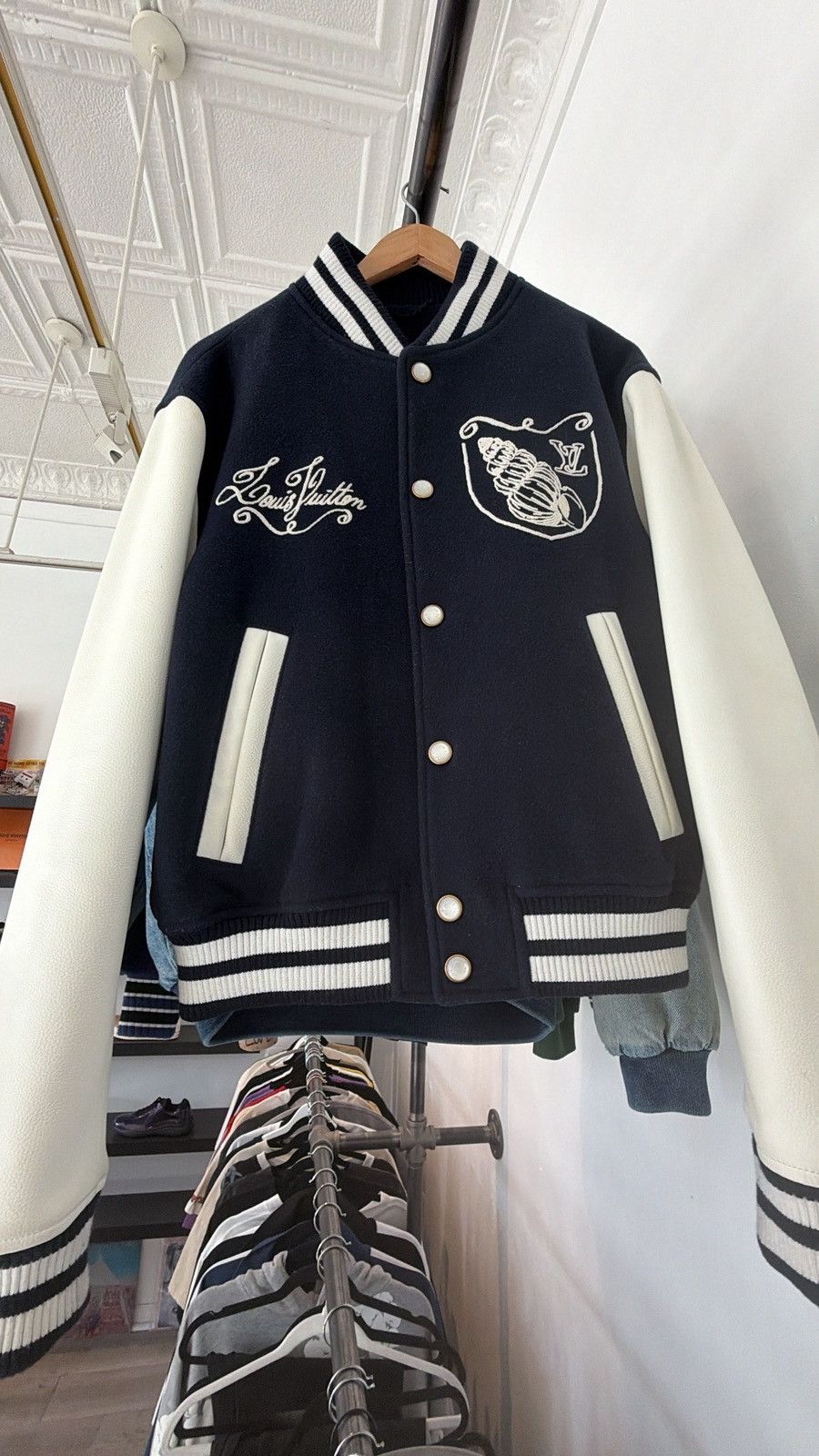 Louis Vuitton Louis Vuitton Navy Leather Varsity Jacket Size 60 Size US M / EU 48-50 / 2 - 1 Thumbnail