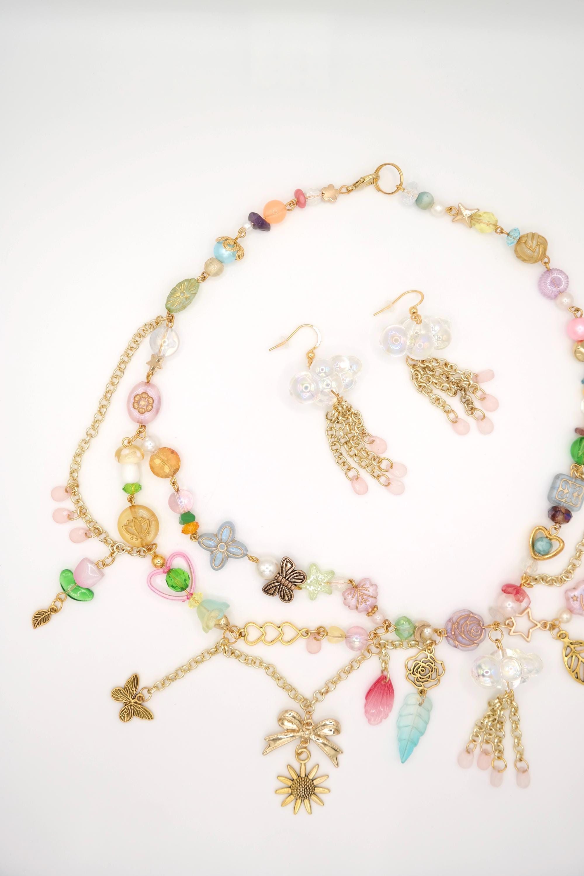 Handmade Gold April Showers Fairy Necklace & Earrings Set Size ONE SIZE - 5 Thumbnail