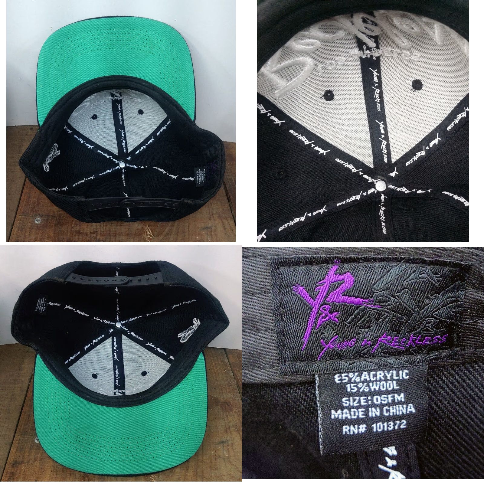 Vintage Young & Reckless Los Angeles Reckless Snapback Cap All Black Wool Adjustable Mens One Size Black Twill Hat 90s Hip Hop Outdoor Size ONE SIZE - 8 Thumbnail