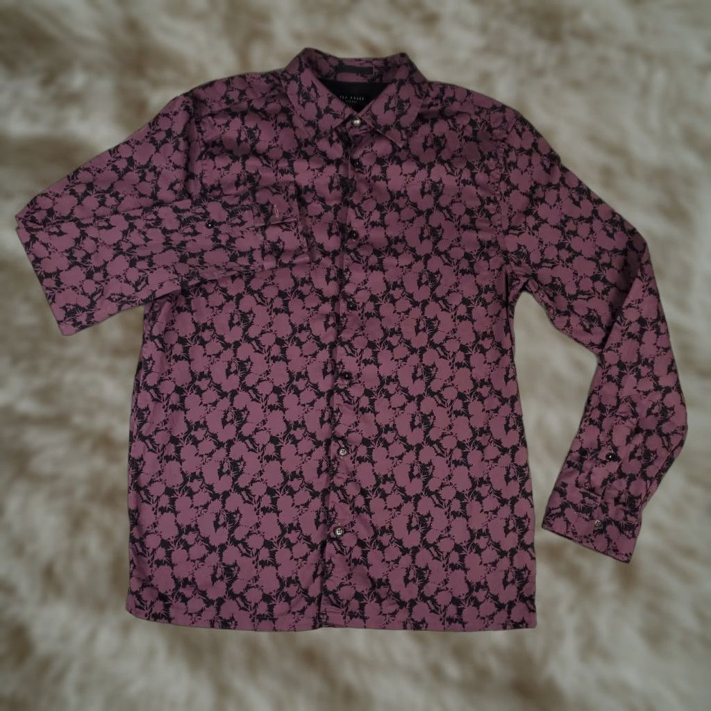 Ted Baker Ted Baker London Shirt Mens Size 3 Purple Floral Casual Button Up Long Sleeve Size US S / EU 44-46 / 1 - 1 Thumbnail