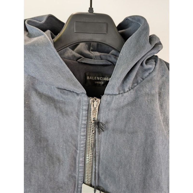 Balenciaga o1rshd1 Organic Japanese Denim Zip-Up Hoodie in Heavy Grey Size US M / EU 48-50 / 2 - 10 Thumbnail