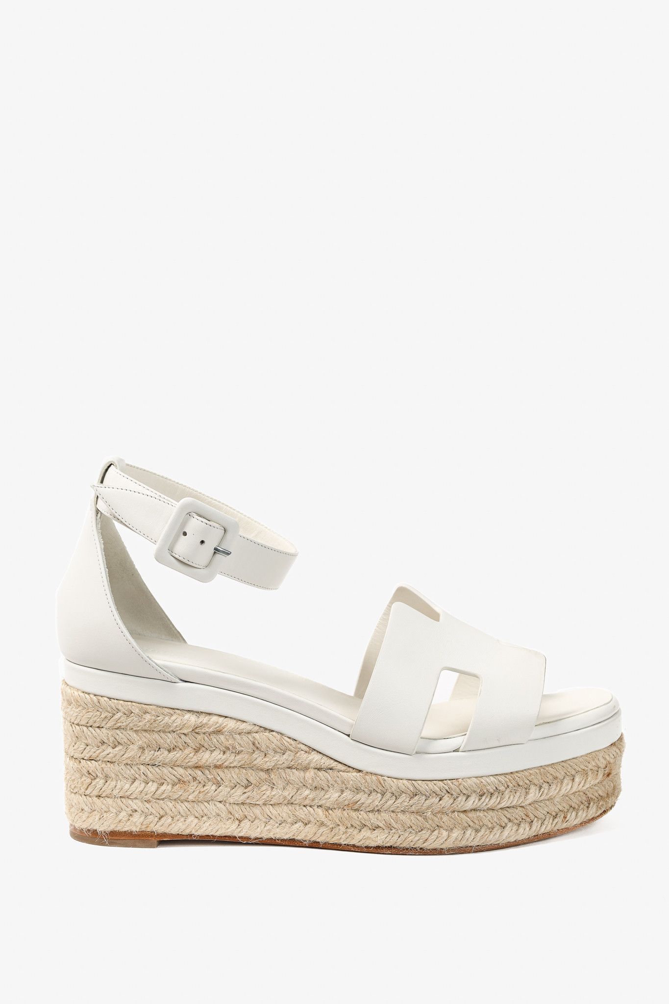 Hermes Hermes Elda White Goatskin Espadrille Wedge "H" Sandals Size US 7.5 / IT 37.5 - 1 Thumbnail