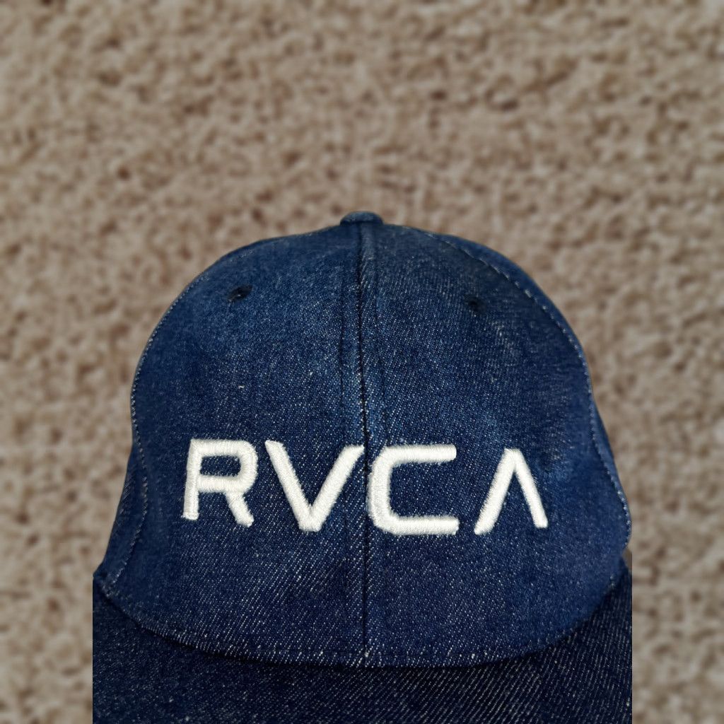RVCA RVCA Hat Cap Snap Back Adult One Size Blue Denim Look Embroidered Skate Beach Men's Casual Adjustable 90s Theme Size ONE SIZE - 1 Thumbnail