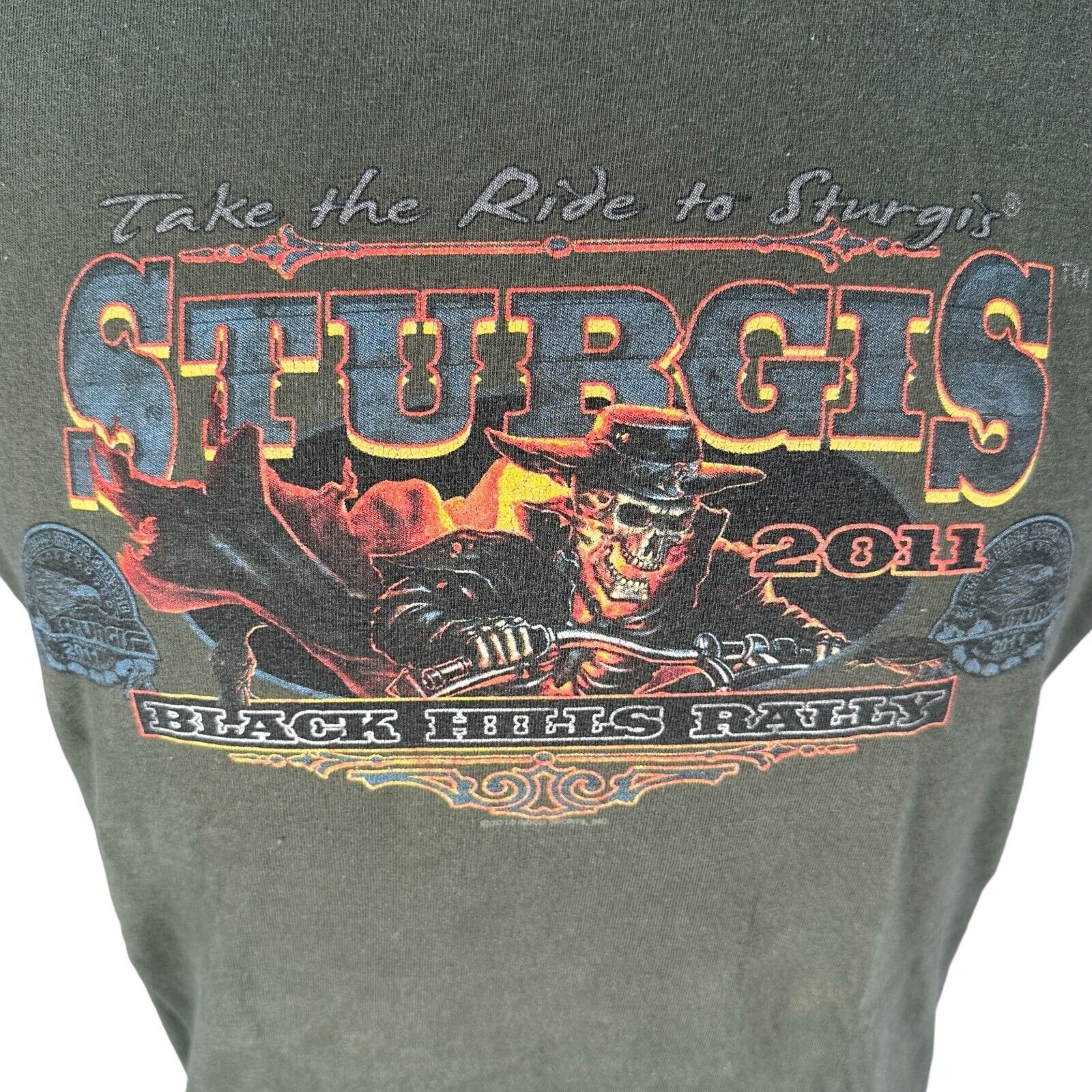 Anvil Sturgis Black Hills Rally 2011 T-Shirt Men's Large Green Size US L / EU 52-54 / 3 - 2 Thumbnail