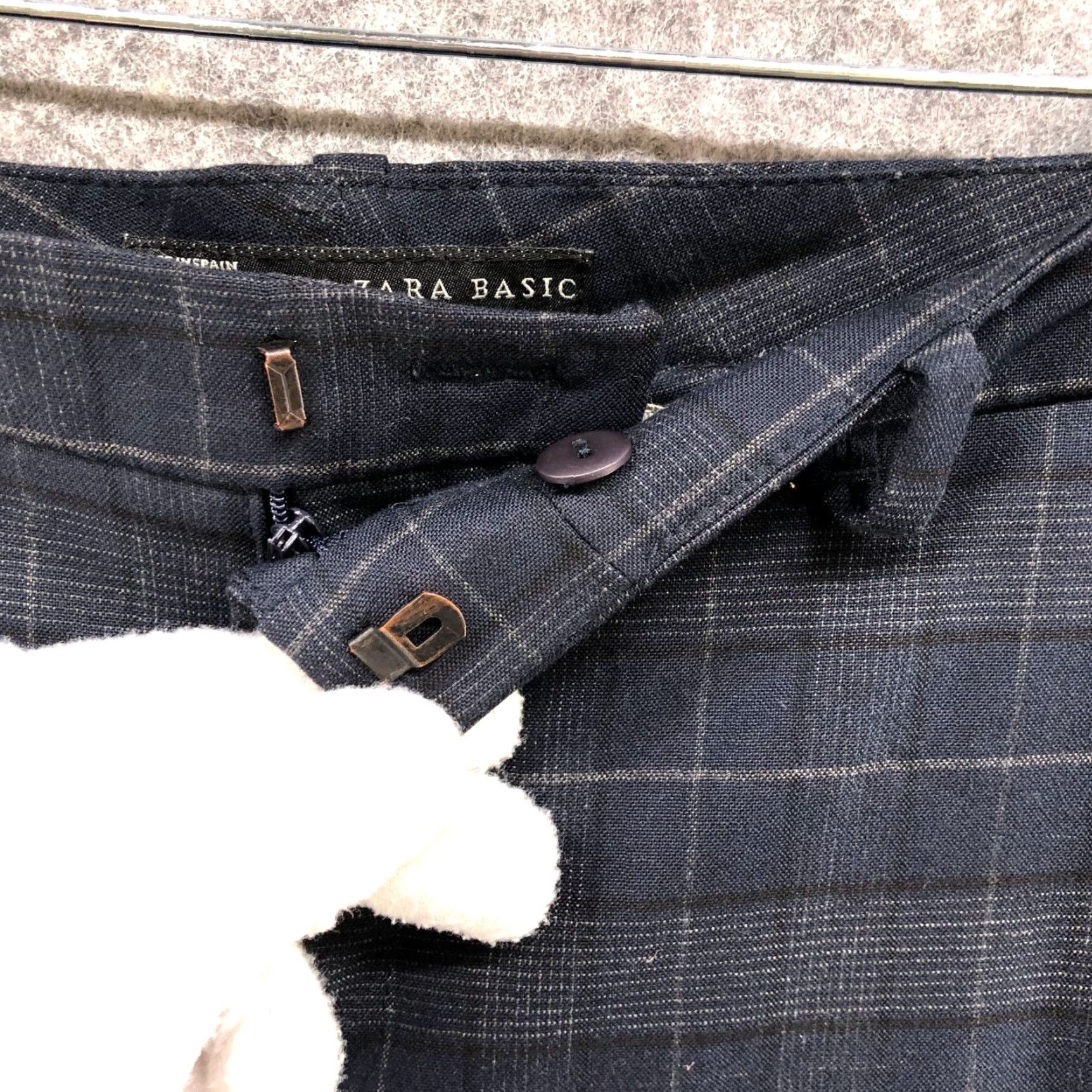 Zara Zara Dress Pants Womens S Mid Rise Navy Blue Plaid Tapered Ankle Cuffed Dress Pants Size 28" / US 6 / IT 42 - 6 Thumbnail