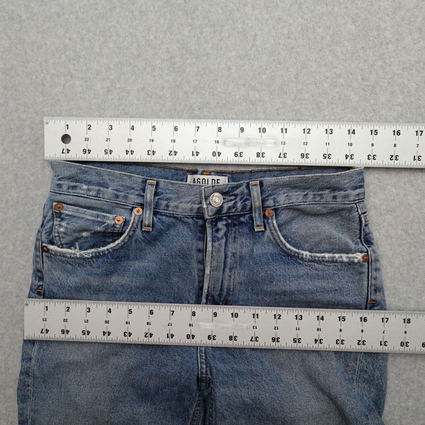 Agolde AGOLDE Jeans Women's 25x26 Distressed Button Fly Blue Casual Boyfriend Denim Shaped Fit Womens Size 42" / US 20 - 7 Thumbnail