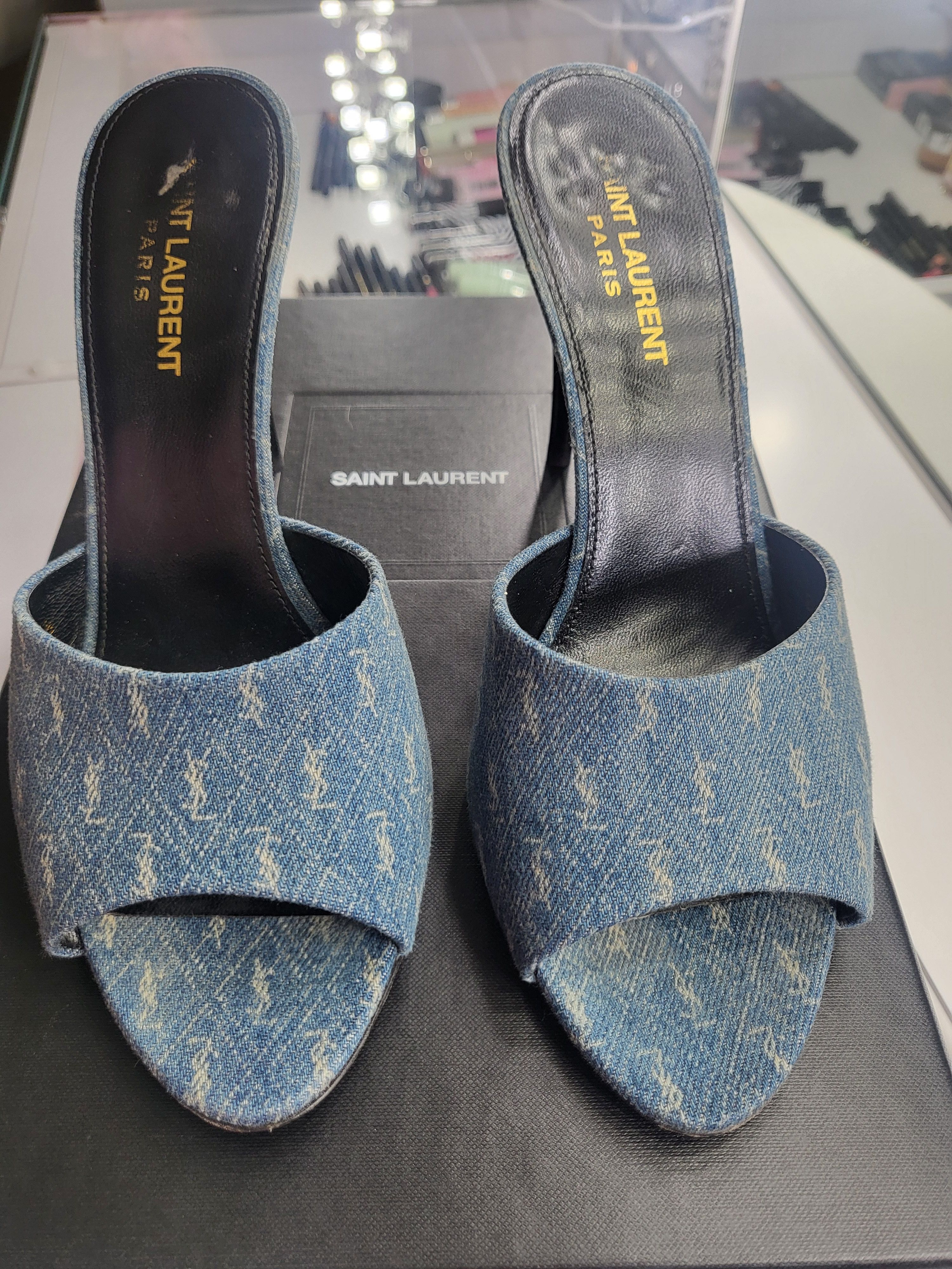 Yves Saint Laurent La 16 Monogram Slide Sandal in RARE Blue Jeans Color Size US 8.5 / IT 38.5 - 8 Thumbnail