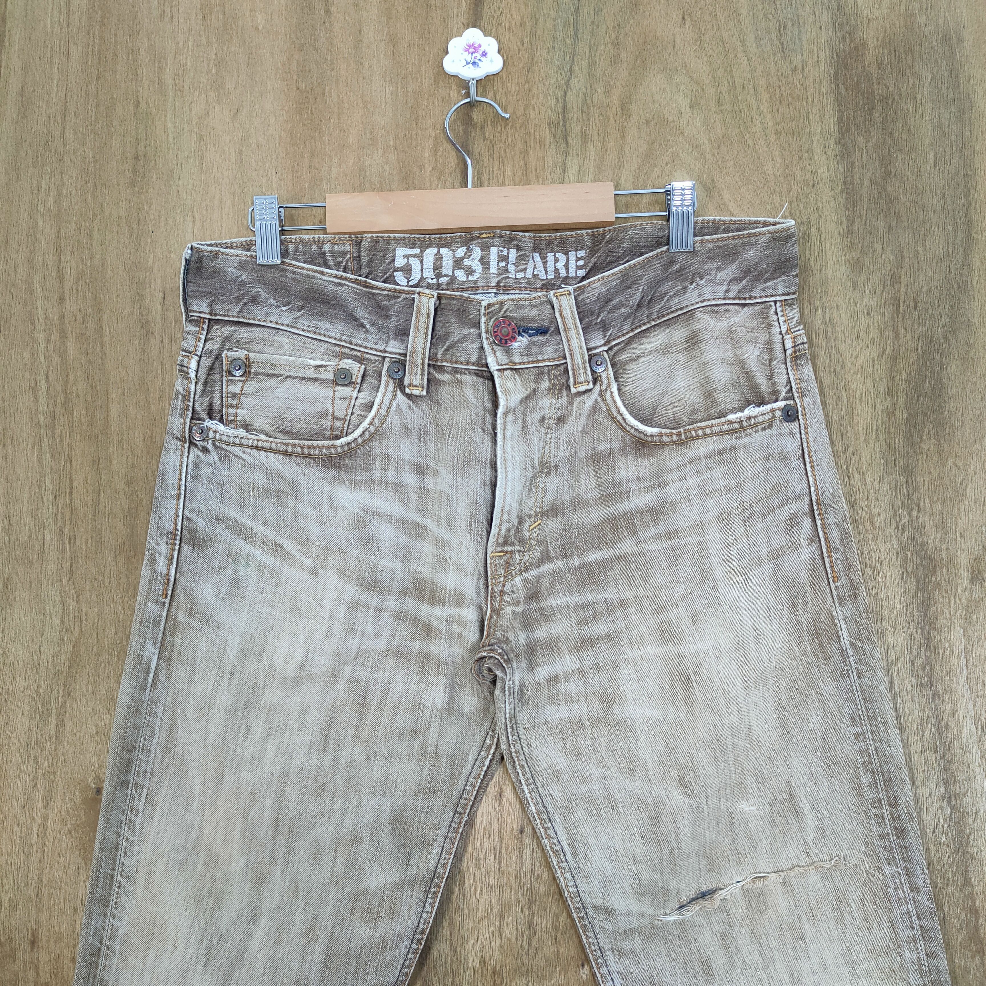 Edwin × Japanese Brand × Vintage VINTAGE EDWIN 503 FLARE BROWN DISTRESSED JEANS PANTS Size US 33 - 2 Thumbnail