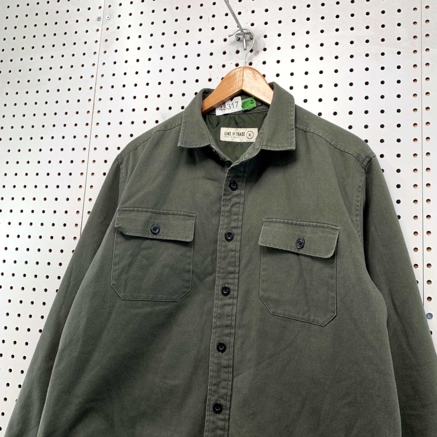 Olive Line of Trade Button Shirt Jacket Mens XL Olive Green Lined Twill Jacket Size US XL / EU 56 / 4 - 7 Thumbnail