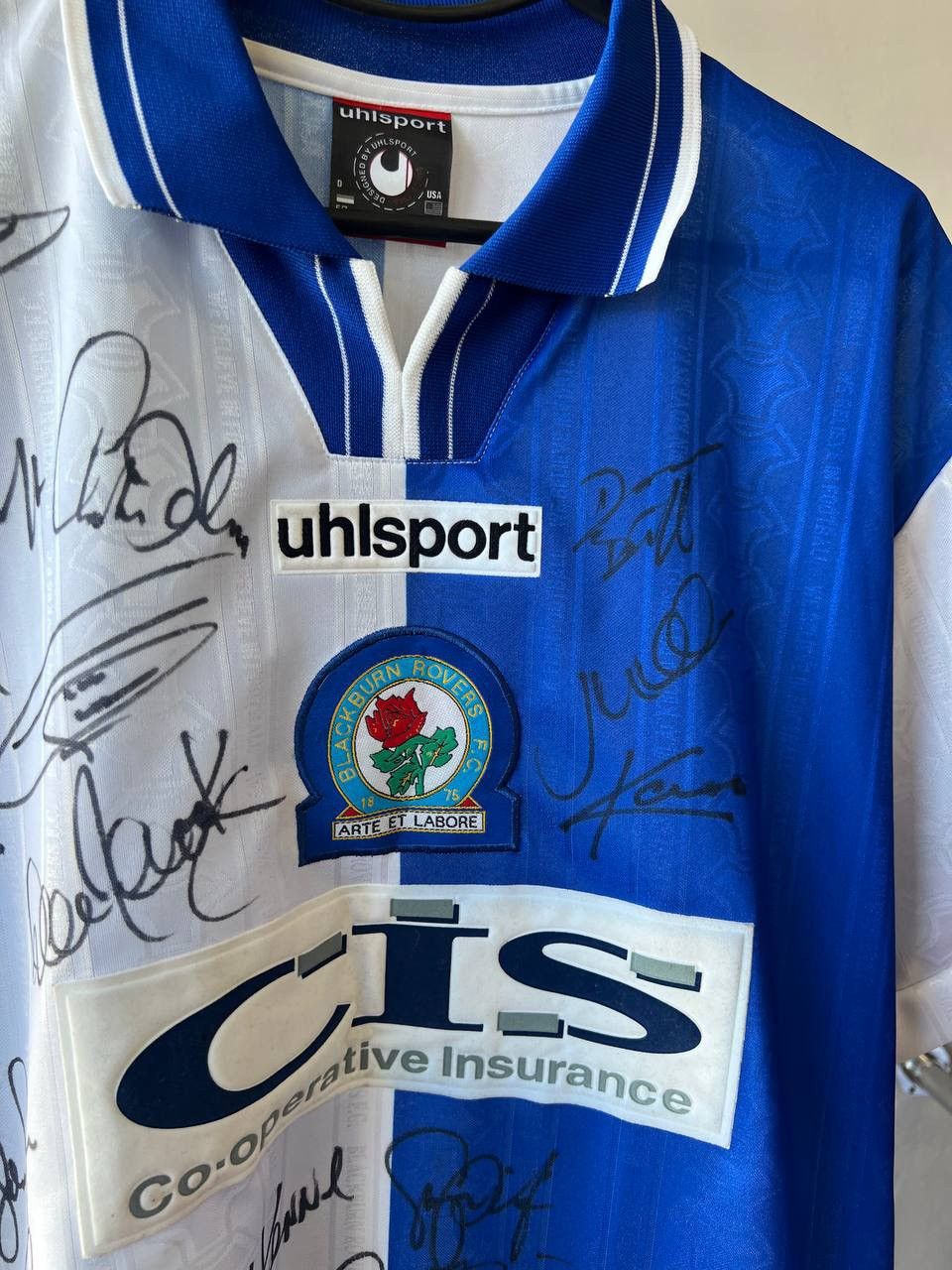 Vintage VERY RARE! 1998/2000 BLACKBURN ROVERS SIGNED UHLSPORT JERSEY Size US L / EU 52-54 / 3 - 6 Thumbnail