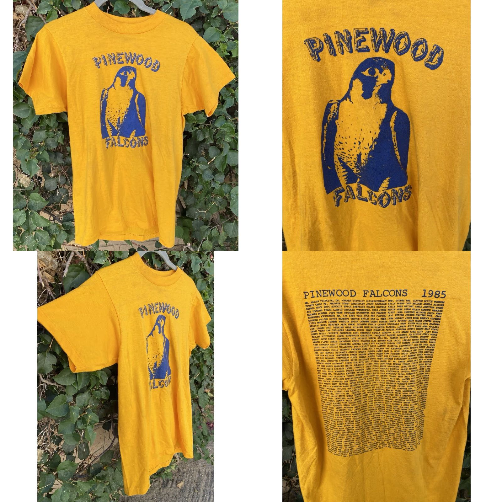 Hanes VINTAGE Hanes T-Shirt 1980s Pinewood Falcons 80s Graphic Print Short Sleeve Yellow Size S Mens Size US S / EU 44-46 / 1 - 8 Thumbnail