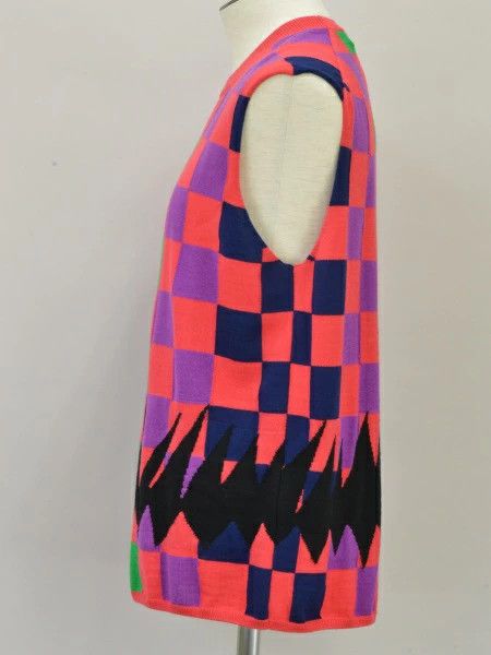 Comme des Garcons Homme Plus Vest Block Check Knitted Wool Crewneck Pink Size US M / EU 48-50 / 2 - 3 Thumbnail