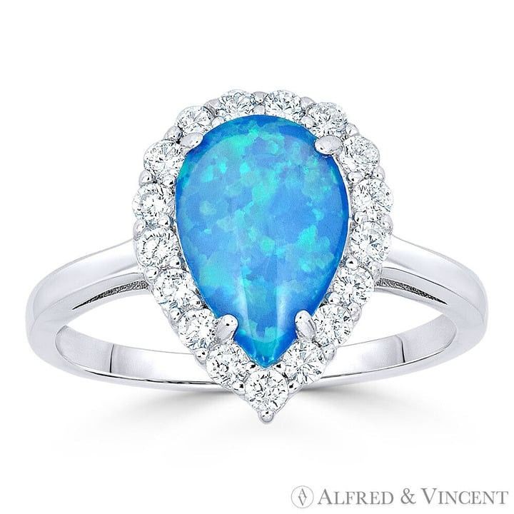 Other Pear-Shape Opal & CZ Crystal Ring in .925 Sterling Sillver Size ONE SIZE - 1 Preview