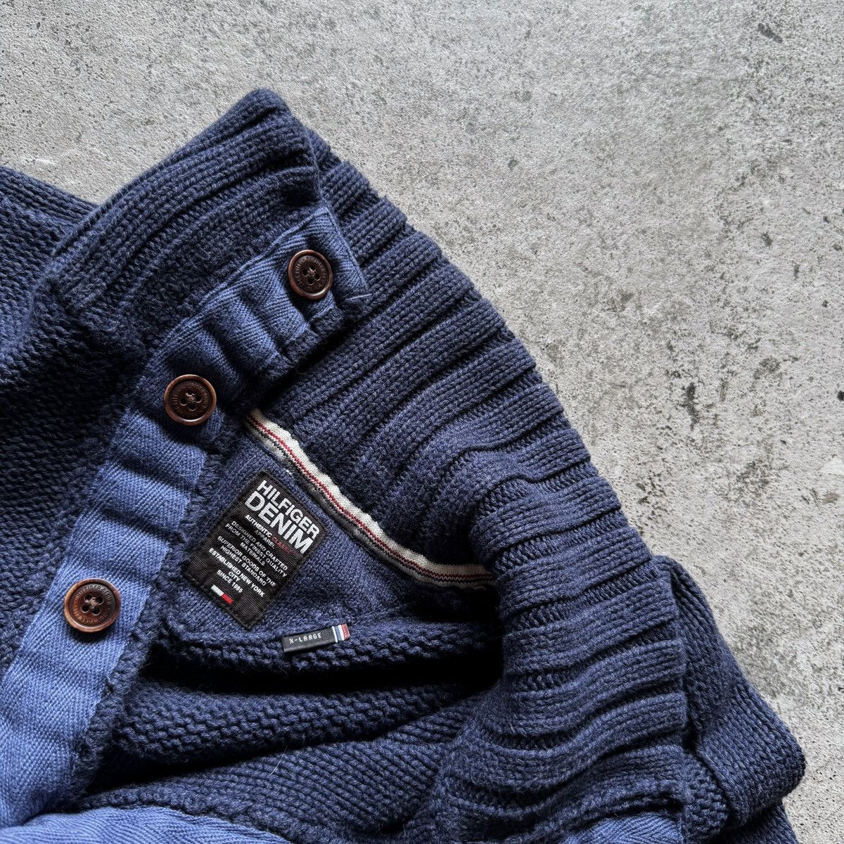 Tommy Hilfiger Tommy Hilfiger Denim Mens Navy Blue Button Neck Knit Sweater Size US XL / EU 56 / 4 - 4 Thumbnail