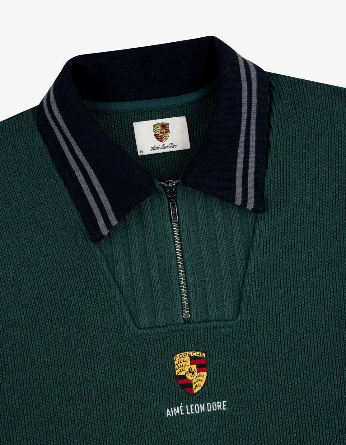 AIMÉ LEON DORE 長袖ポロシャツ AIMÉ LEON DORE Crest embroidered ribbed cotton polo shirt | NET-A