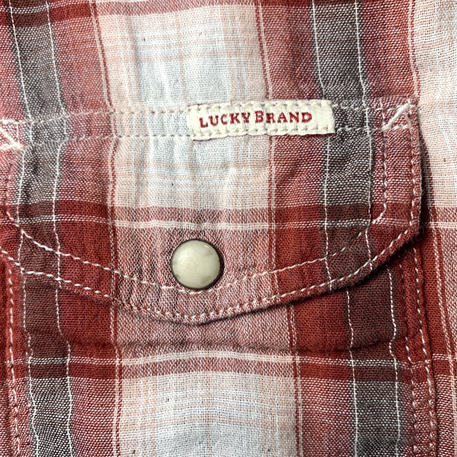 Lucky Brand Lucky Brand Mens Shirt Large Red Plaid Snap Button Up Long Sleeve Classic Fit Shirt Size US L / EU 52-54 / 3 - 6 Thumbnail