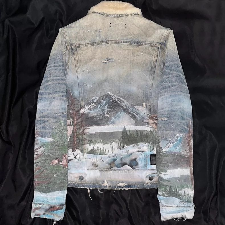 Wolf Amiri Denim Bomber Amiri 19AW Shearling Airbrush Trucker Jacket