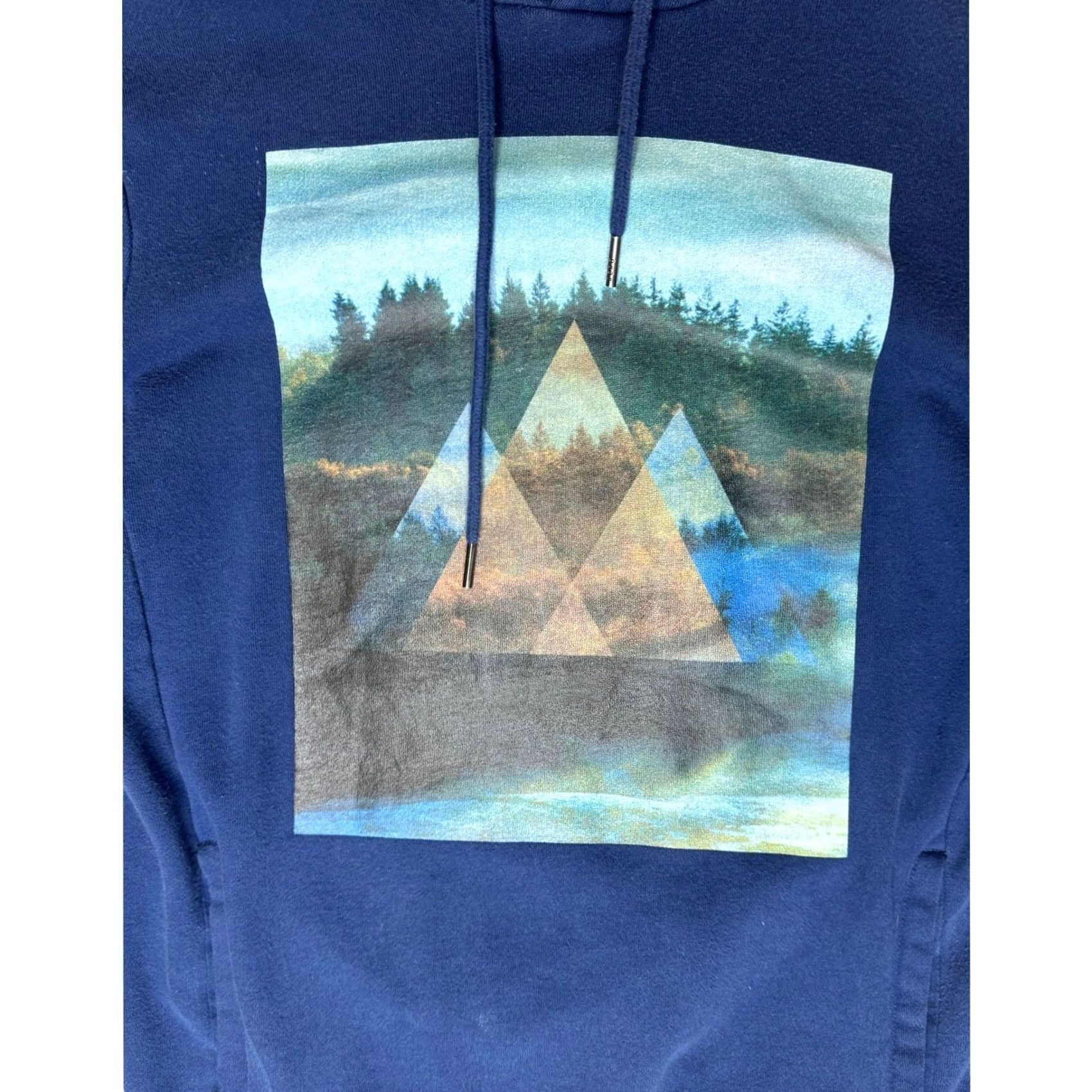 Aeropostale AeroPostale Hoodie Mens Size S Blue Graphic Print Mountains Landscape Pullover Hooded Pockets Crew Neck Nature Modern Casual Size US S / EU 44-46 / 1 - 3 Thumbnail