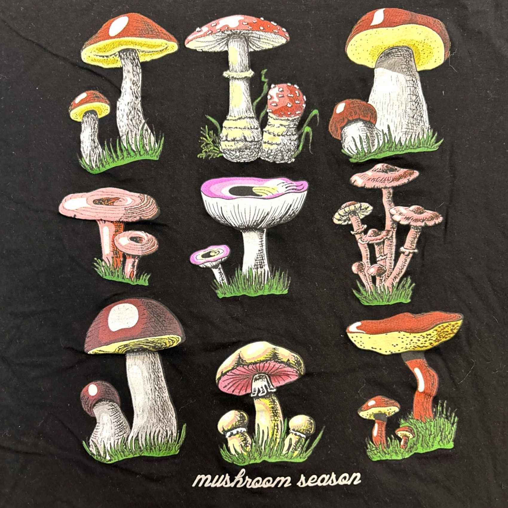 Vintage Poisonous Mushroom Season Funny Fungi Mycology Foraging T-Shirt XL NWOT Unisex Adults Black Cotton Short Sleeve Graphic Print Modern Trending 2020s Size US XL / EU 56 / 4 - 3 Thumbnail