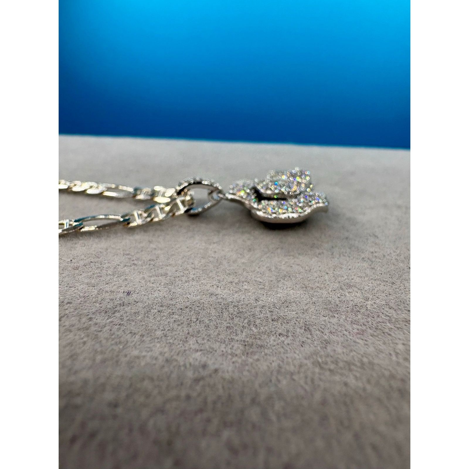 Jewelry NEW 2ct. Moissanite Rose Pendant & 17" Figaro Chain, Stamped Size ONE SIZE - 7 Thumbnail