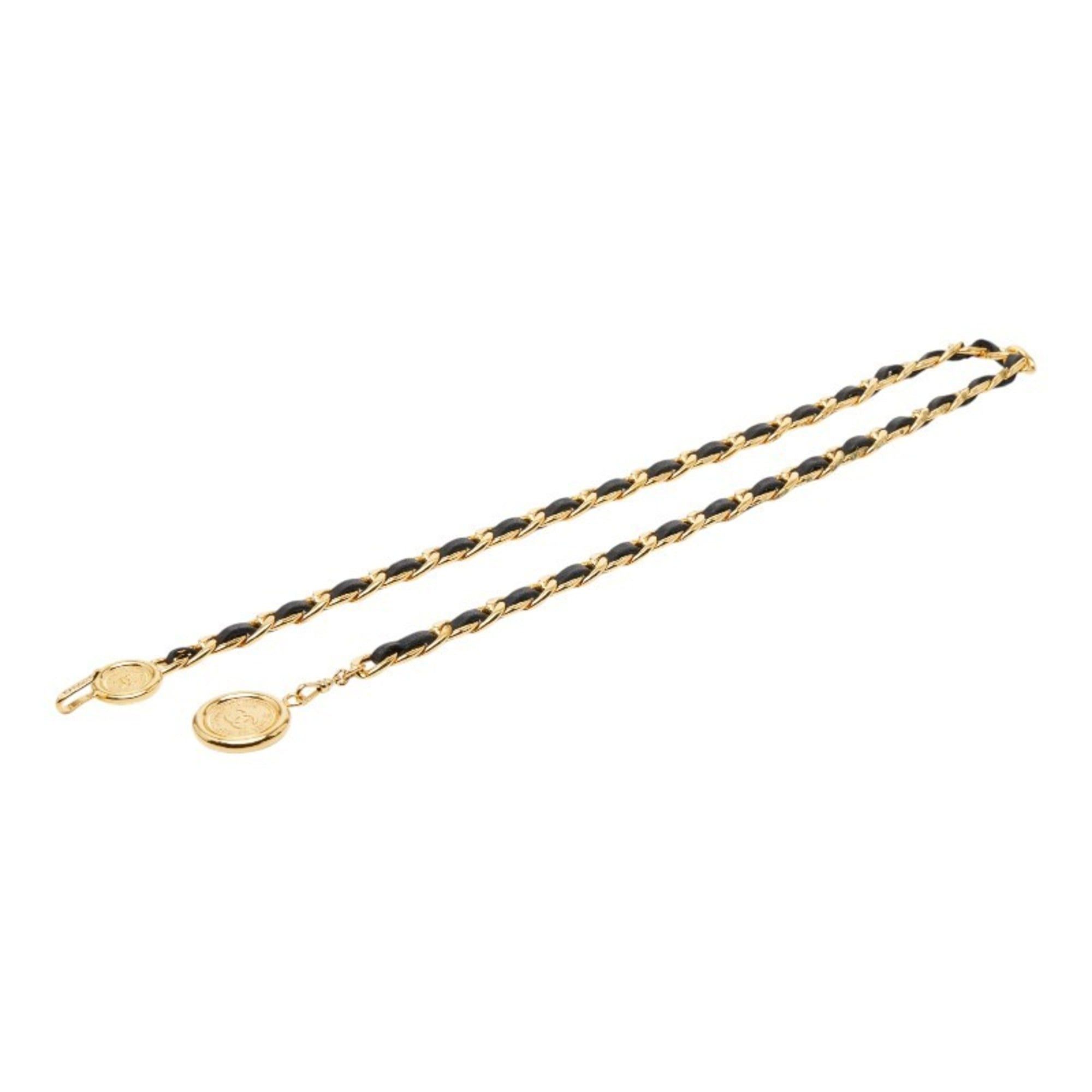 Chanel Chanel Vintage Chain Belt, Gold and Black Plated Leather, Women's. Size ONE SIZE - 1 Thumbnail