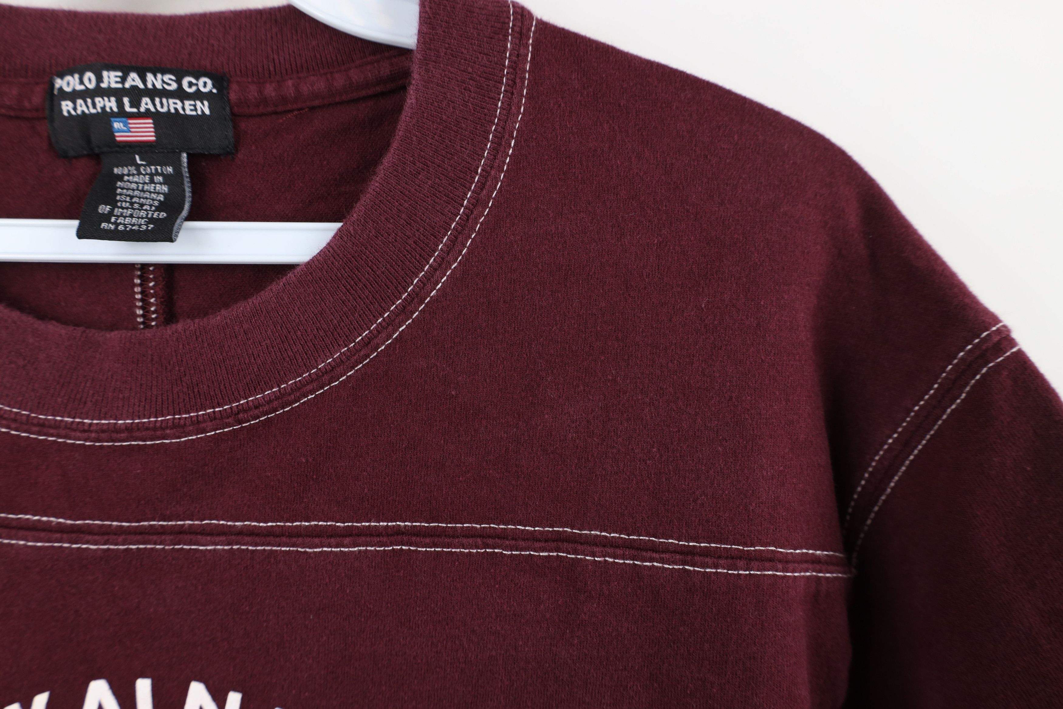 Ralph Lauren × Vintage Vintage 90s Y2K Ralph Lauren spell Surfing T-Shirt Burgundy Size US L / EU 52-54 / 3 - 6 Thumbnail