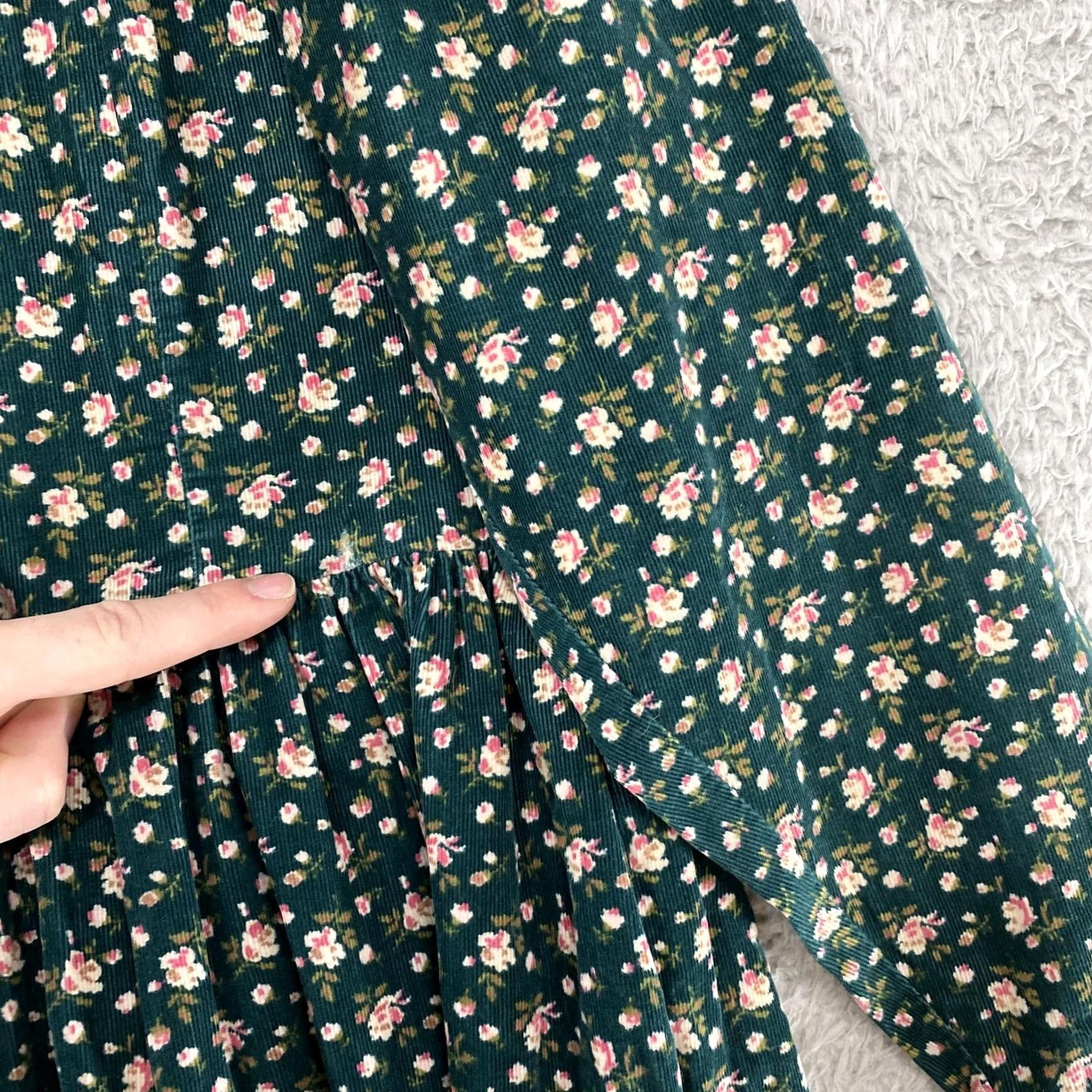 Laura Ashley VINTAGE Laura Ashley Dress Womens 10 Cottage Floral Corduroy Prairie Midi Modest Dress Size L / US 10 / IT 46 - 4 Thumbnail